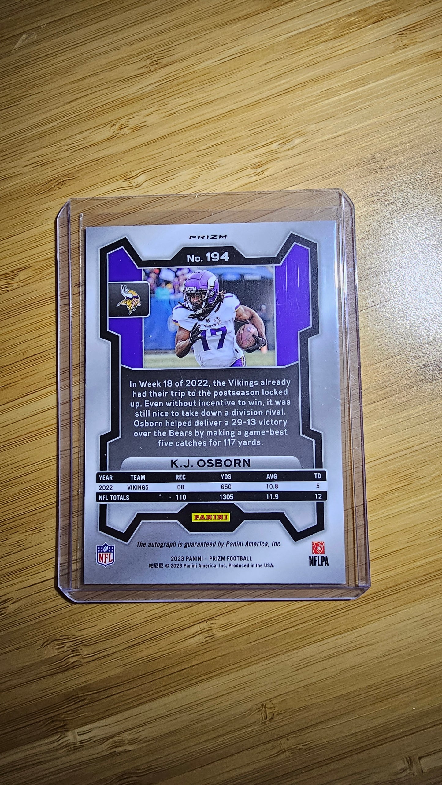 2023 Panini Prism K.J Osborn - Autographed silver prism - Minnesota Vikings