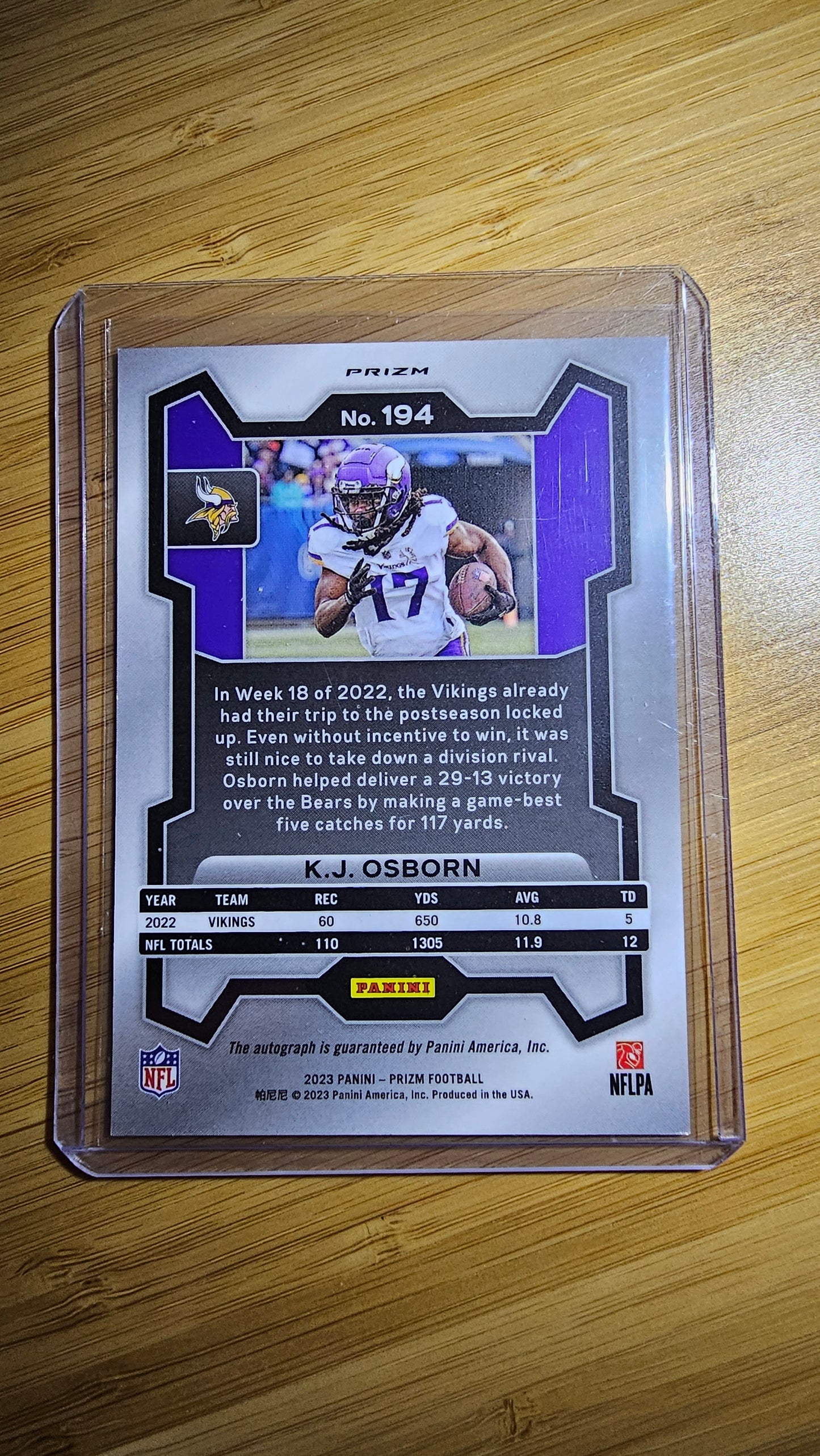 2023 Panini Prism K.J Osborn - Autographed silver prism - Minnesota Vikings