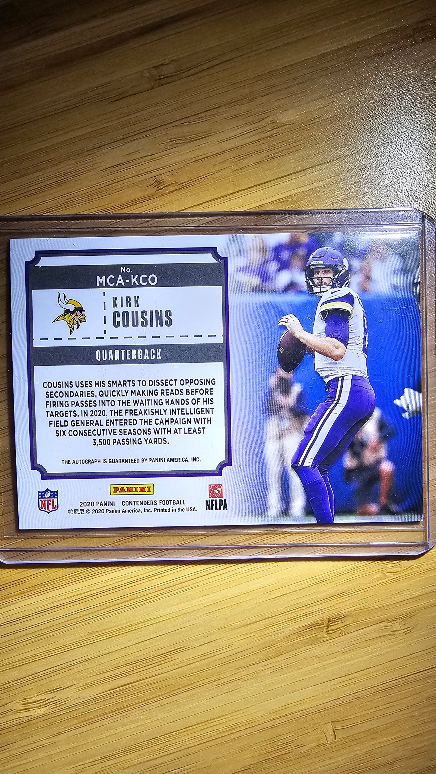 2020 Panini Contenders Football Kirk Cousins - Autographed MVP Contenders- Minnesota Vikings