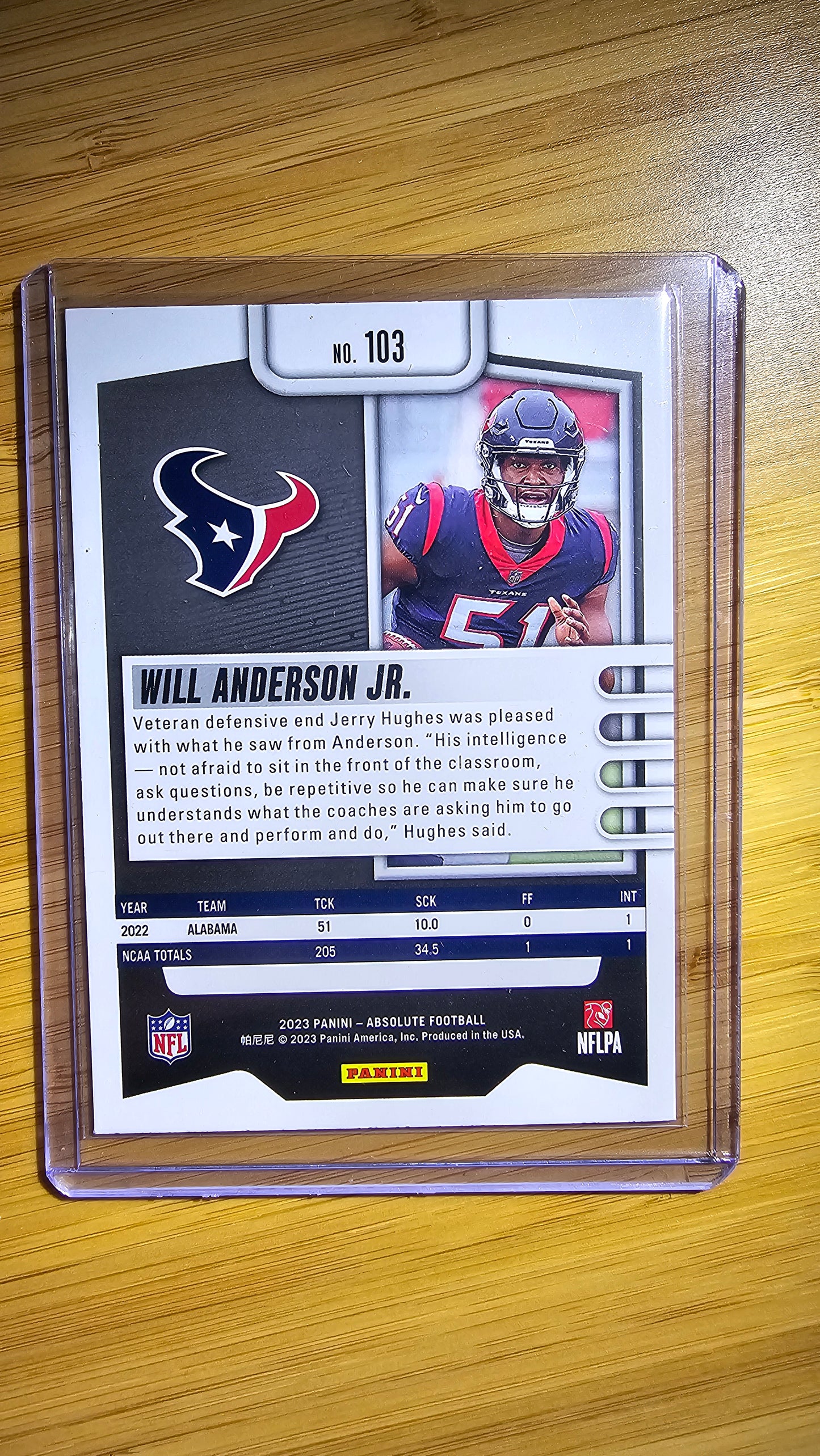 2023 Panini Absolute football Will Anderson Jr - Base RC - Houston Texans