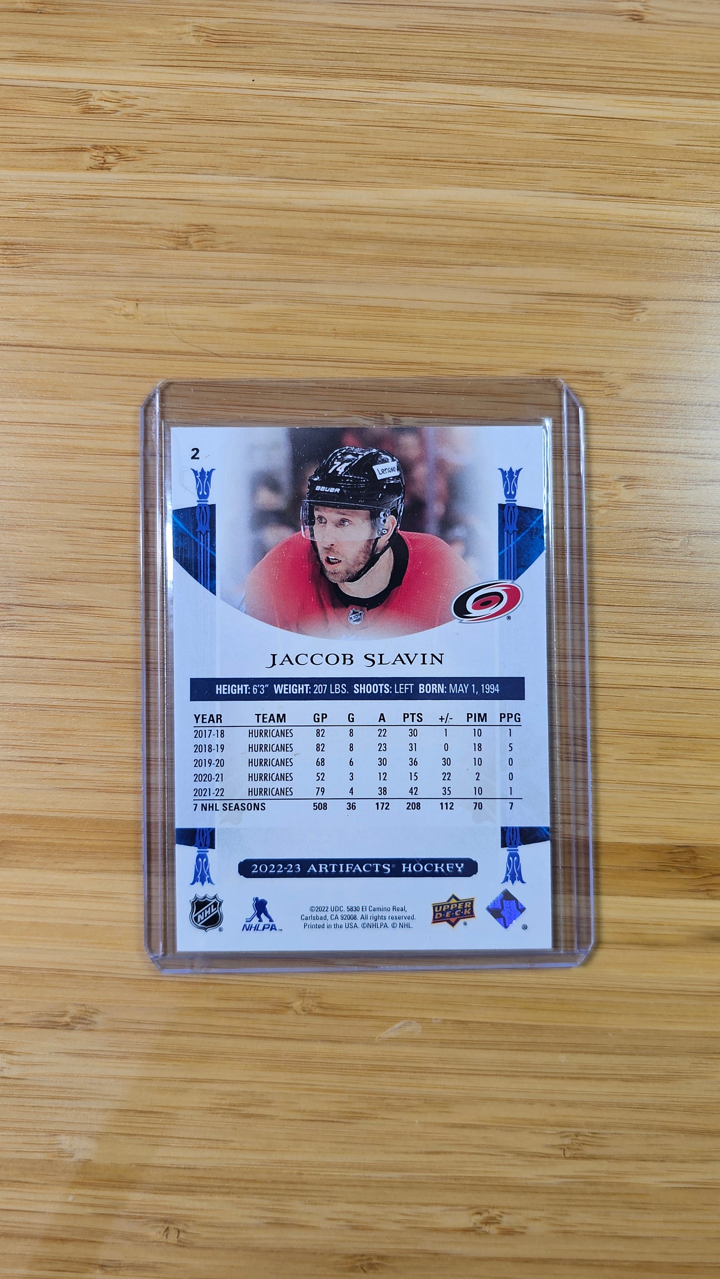 2023 Upper Deck NHL Artificats Jacob Slavin - Numbered 86/499 - Carolina Hurricanes