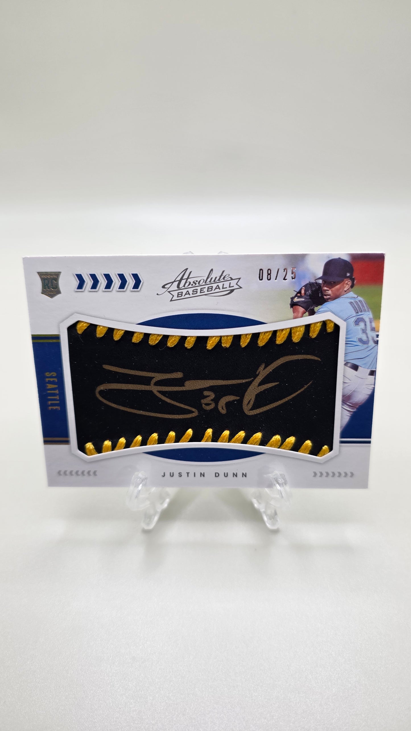 2020 Absolute Baseball Justin Dunn Rookie Patch Auto Gold #/25 Card #120