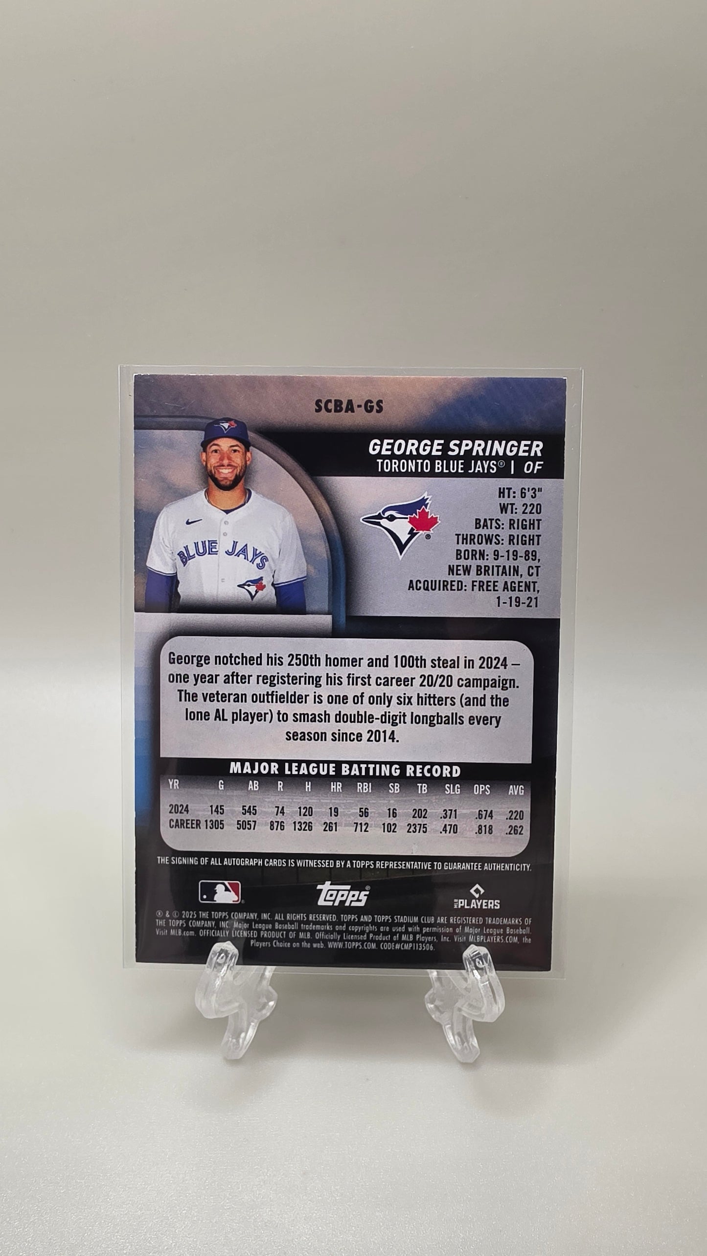 2025 Topps Stadium Club George Springer Autograph Card # SCBA-GS