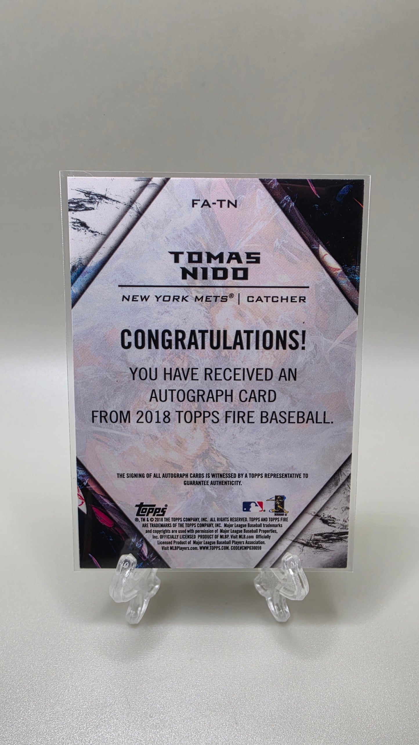 2018 Topps Fire Tomas Nido Auto Card # FA-TN