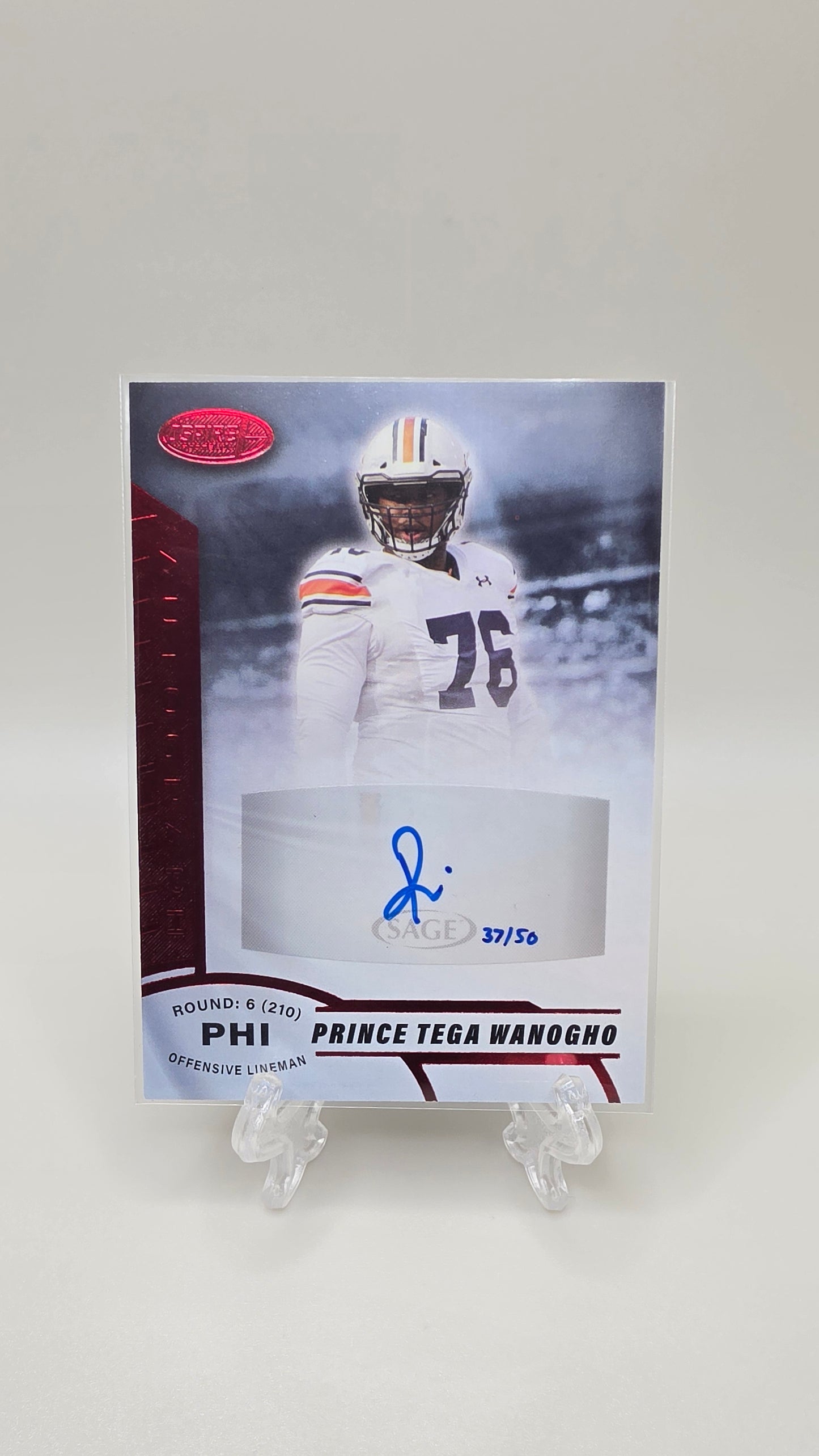 2019 Sage Aspire Prince Tega Wanogho Red Auto #/50 Card # ASP-69