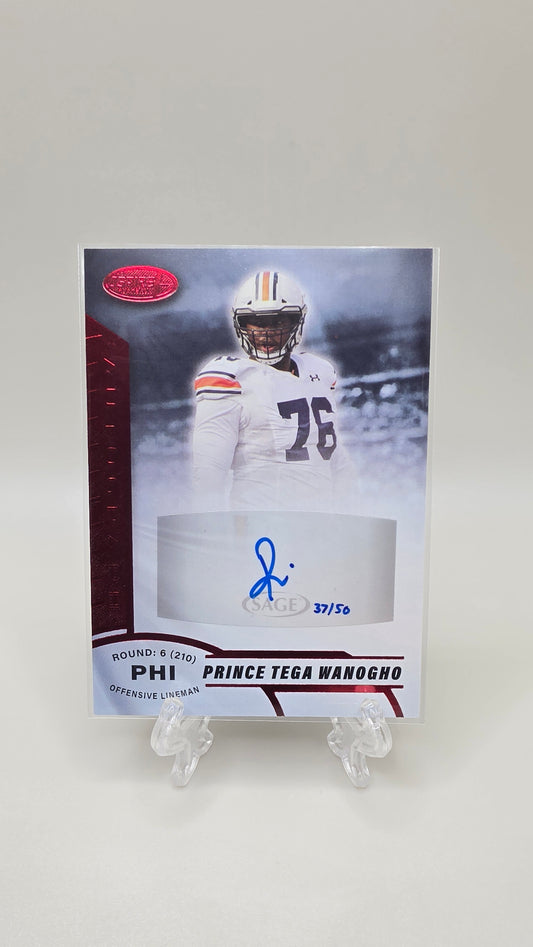 2019 Sage Aspire Prince Tega Wanogho Red Auto #/50 Card # ASP-69