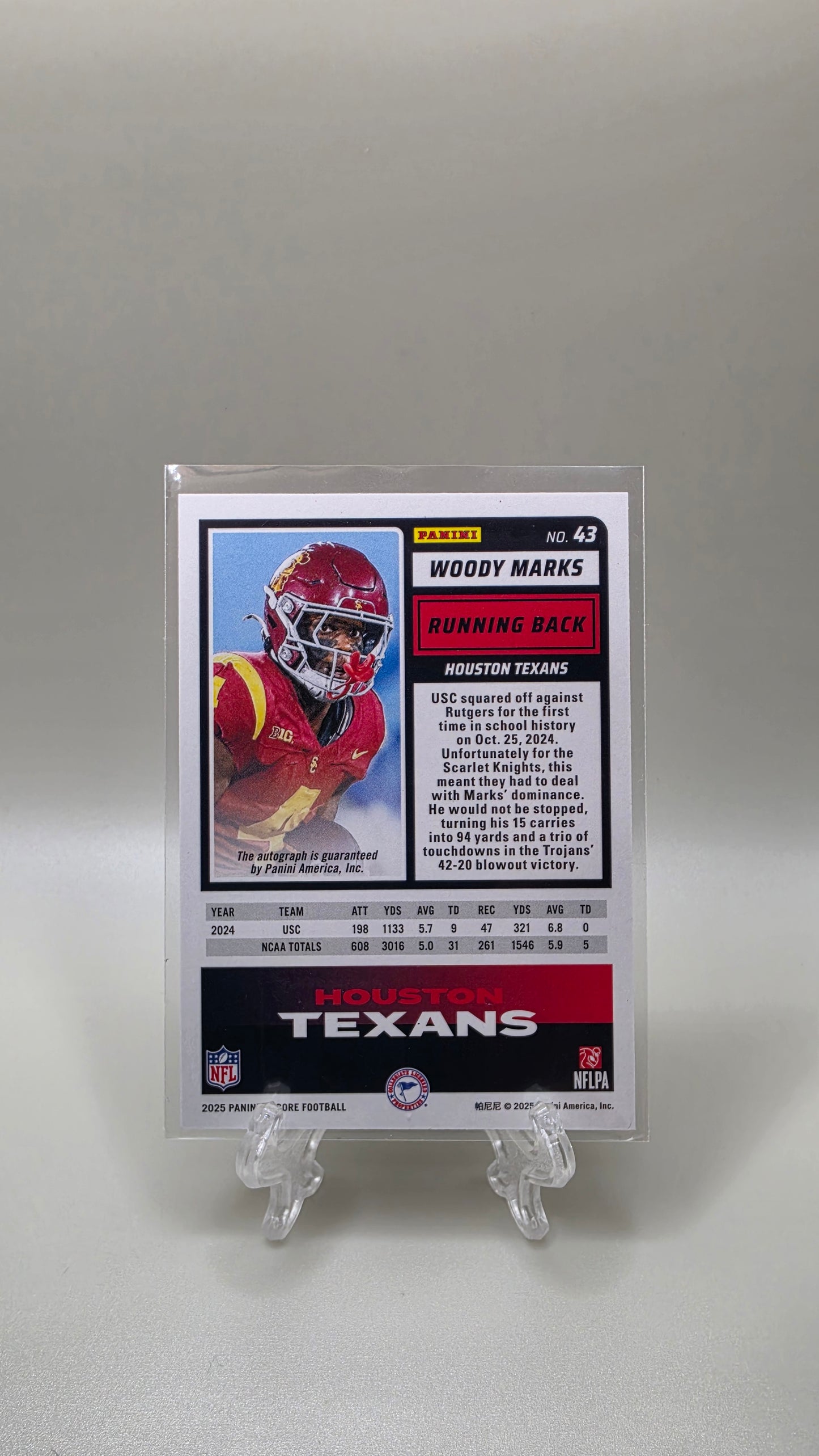 2025 Panini Score Woody Marks Rookie Auto #43