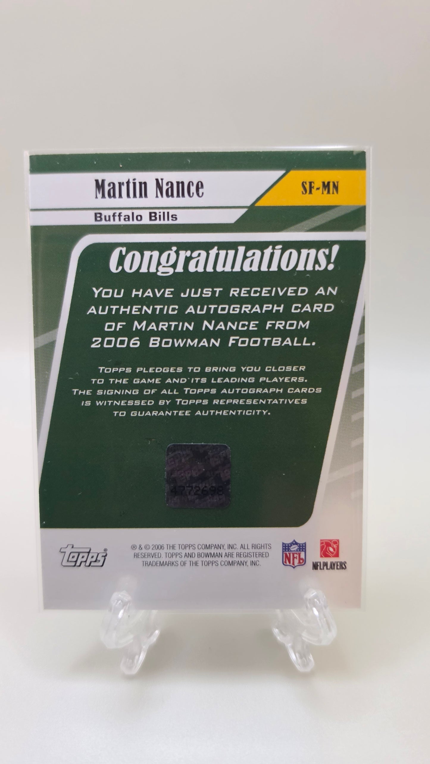 2006 Bowman Martin Nance Signs of the Future Auto #SF-MN