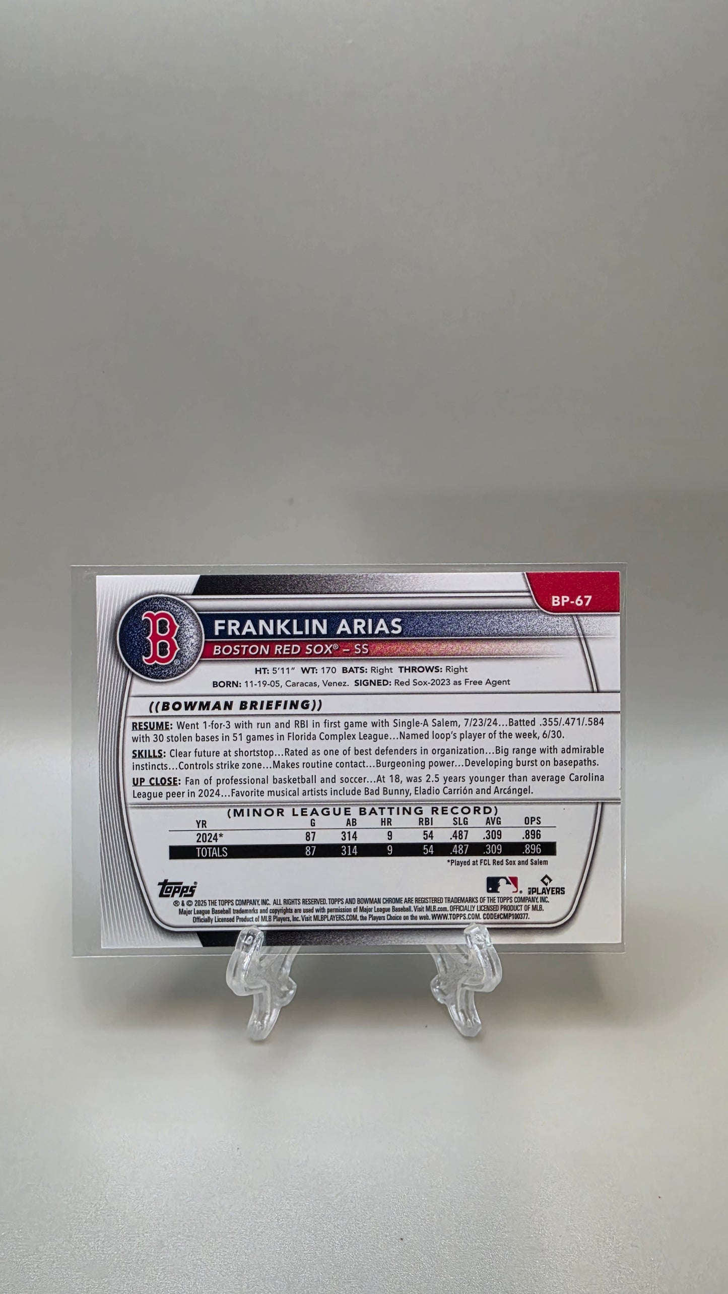 2025 Bowman 1st Franklin Arias Blue /499 #BP-67