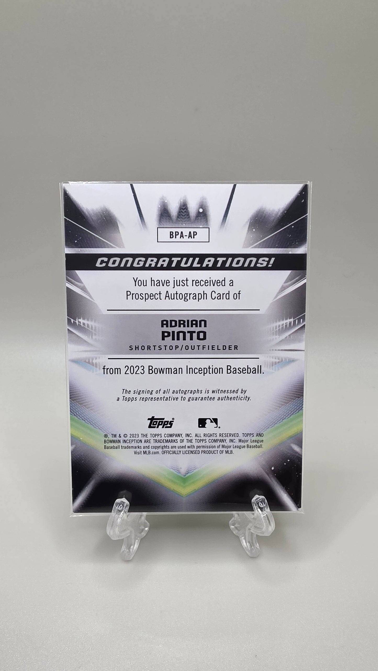 2023 Bowman Inception Adrian Pinto Gold Foil Auto #/50 Card # BPA-AP