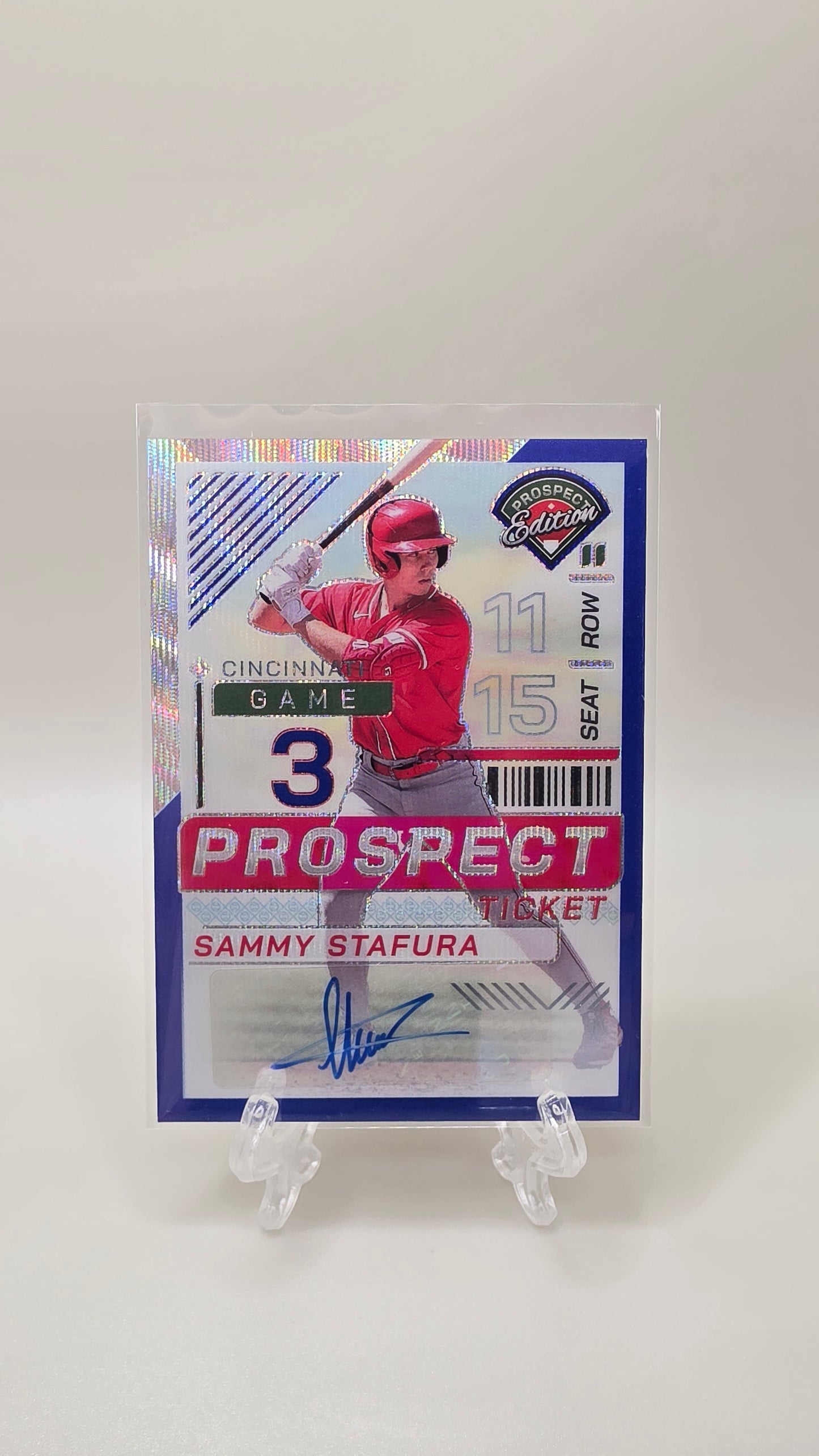 2024 Panini Prospect Edition Sammy Stafura Blue Prizm Auto #/75 Card # 11
