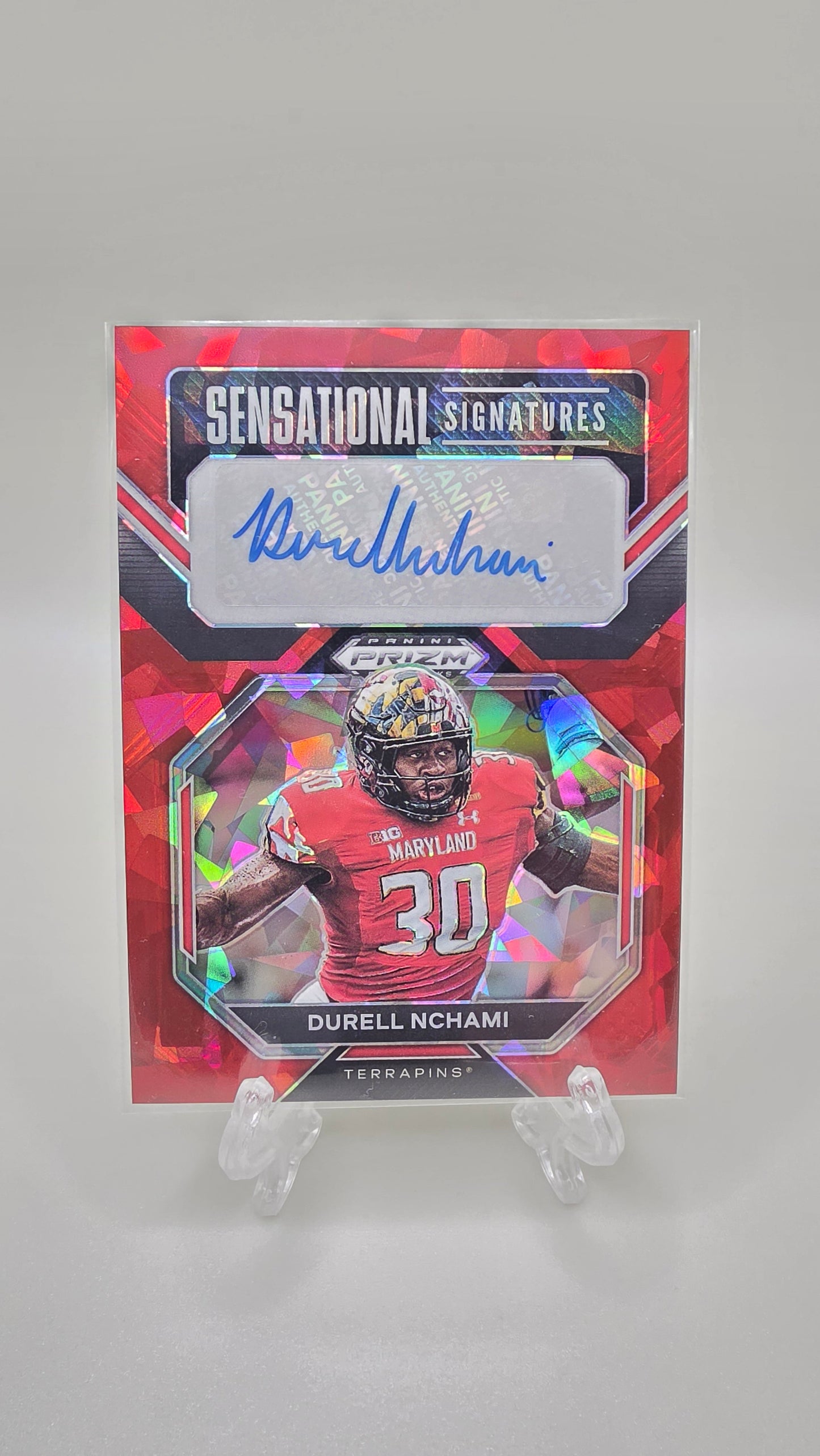 2023 Panini Prizm Draft Picks Sensational Signatures Durell Nchami Red Ice Auto Card #SS-DUN