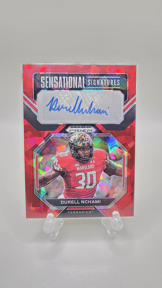 2023 Panini Prizm Draft Picks Sensational Signatures Durell Nchami Red Ice Auto Card #SS-DUN