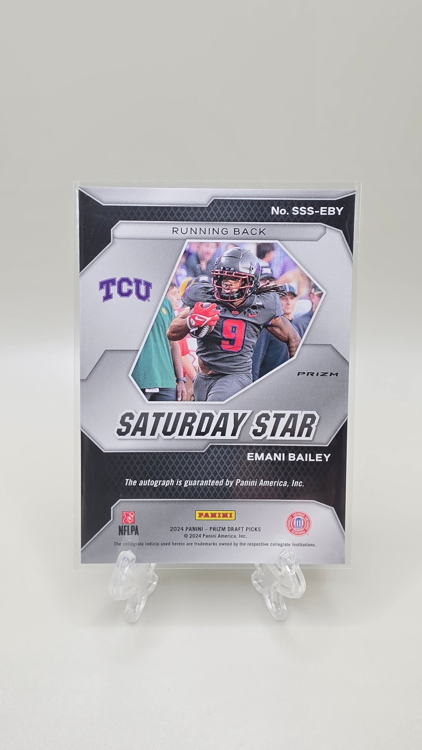 2024 Panini Prizm Draft Emani Bailey Saturday Star Green Prizm Auto Card # SSS-EBY