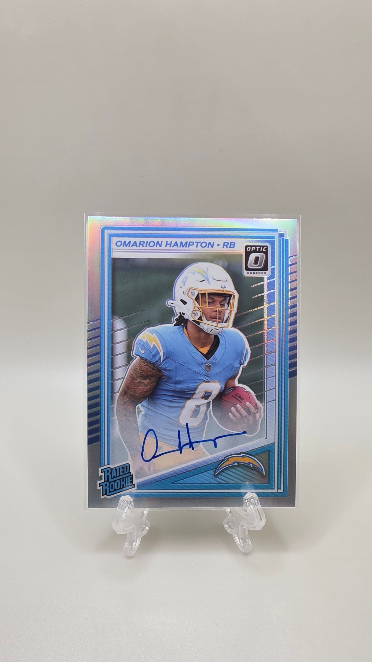 2025 Optic Donruss Omarion Hampton Holo Prizm #/199 Rated Rooked Auto Card #212