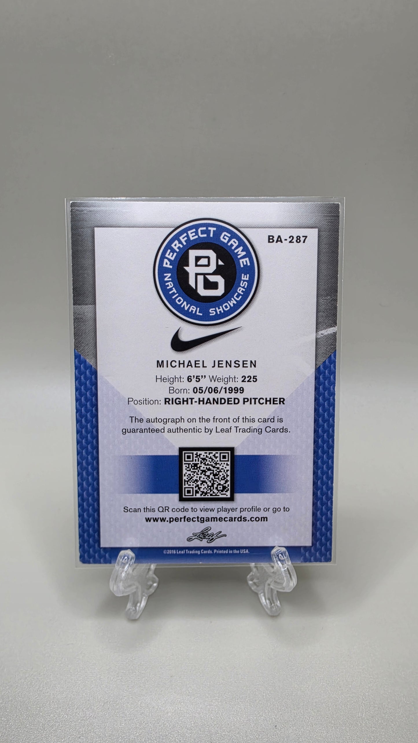 2016 Leaf Trading Perfect Game Michael Jensen Blue Auto #/15 Card # BA-287