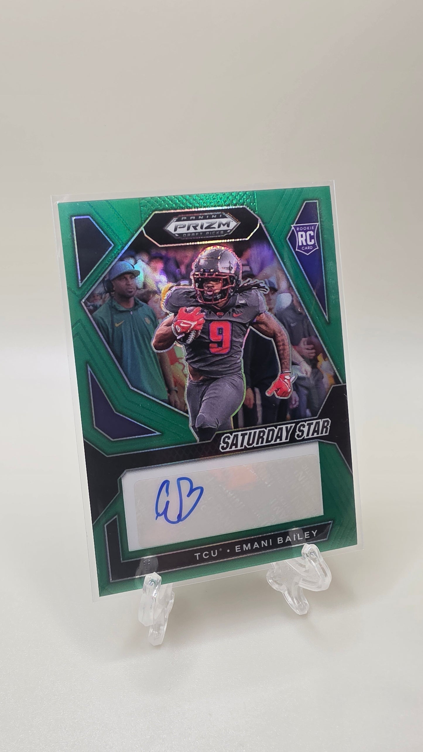 2024 Panini Prizm Draft Emani Bailey Saturday Star Green Prizm Auto Card # SSS-EBY