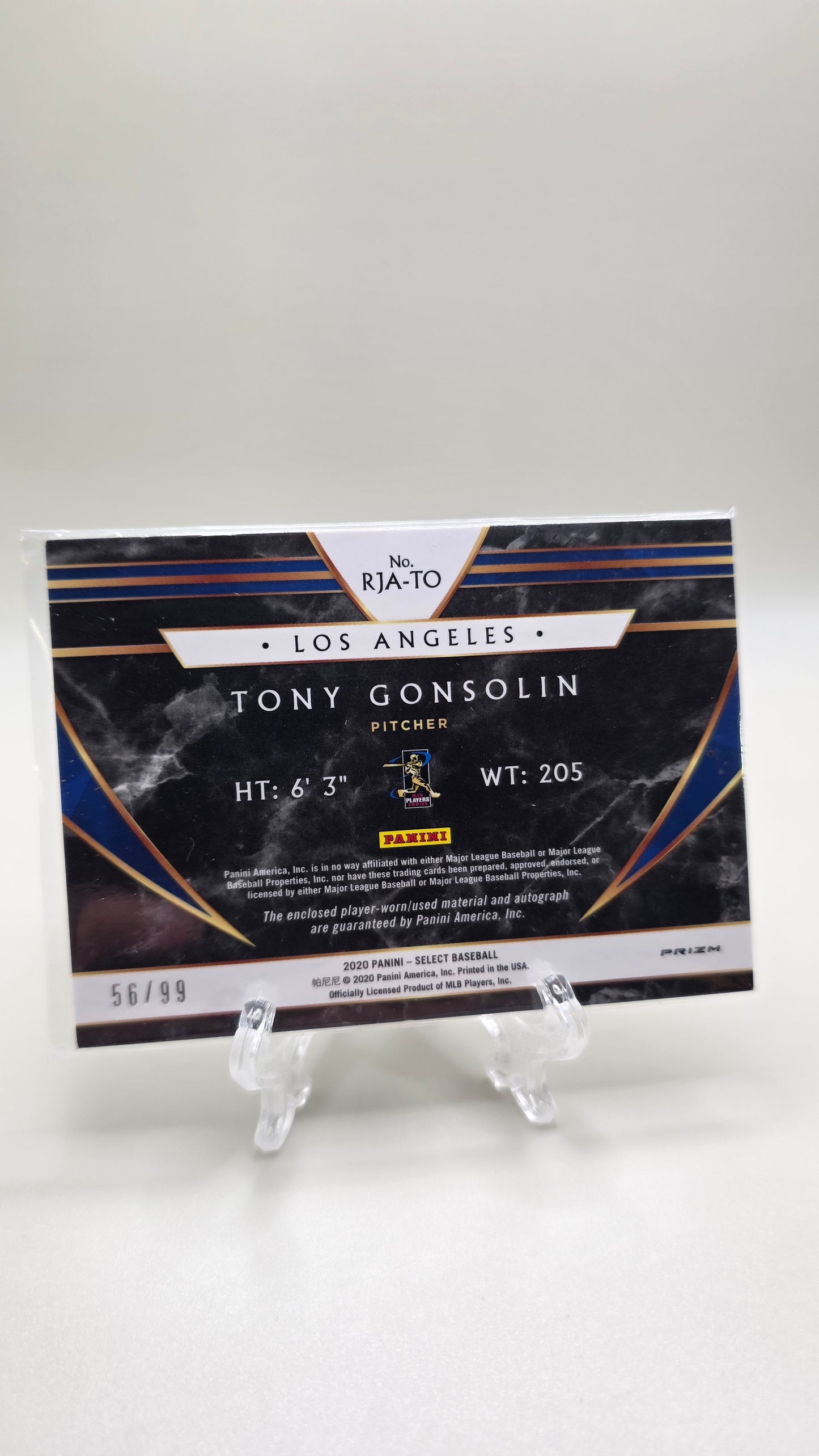 2020 Select Tony Gonsolin Rookie Patch Auto #/99 Card #RJA-TO
