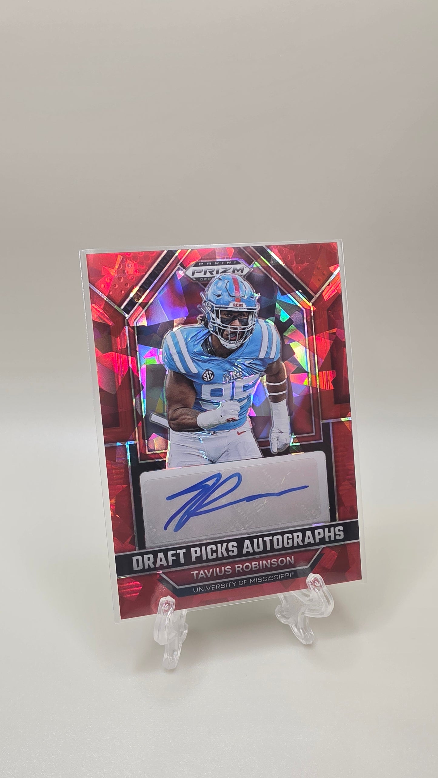 2023 Panini Prizm Draft Picks Autographs Tavius Robinson Red Ice Prizm Card #DPA-TAR