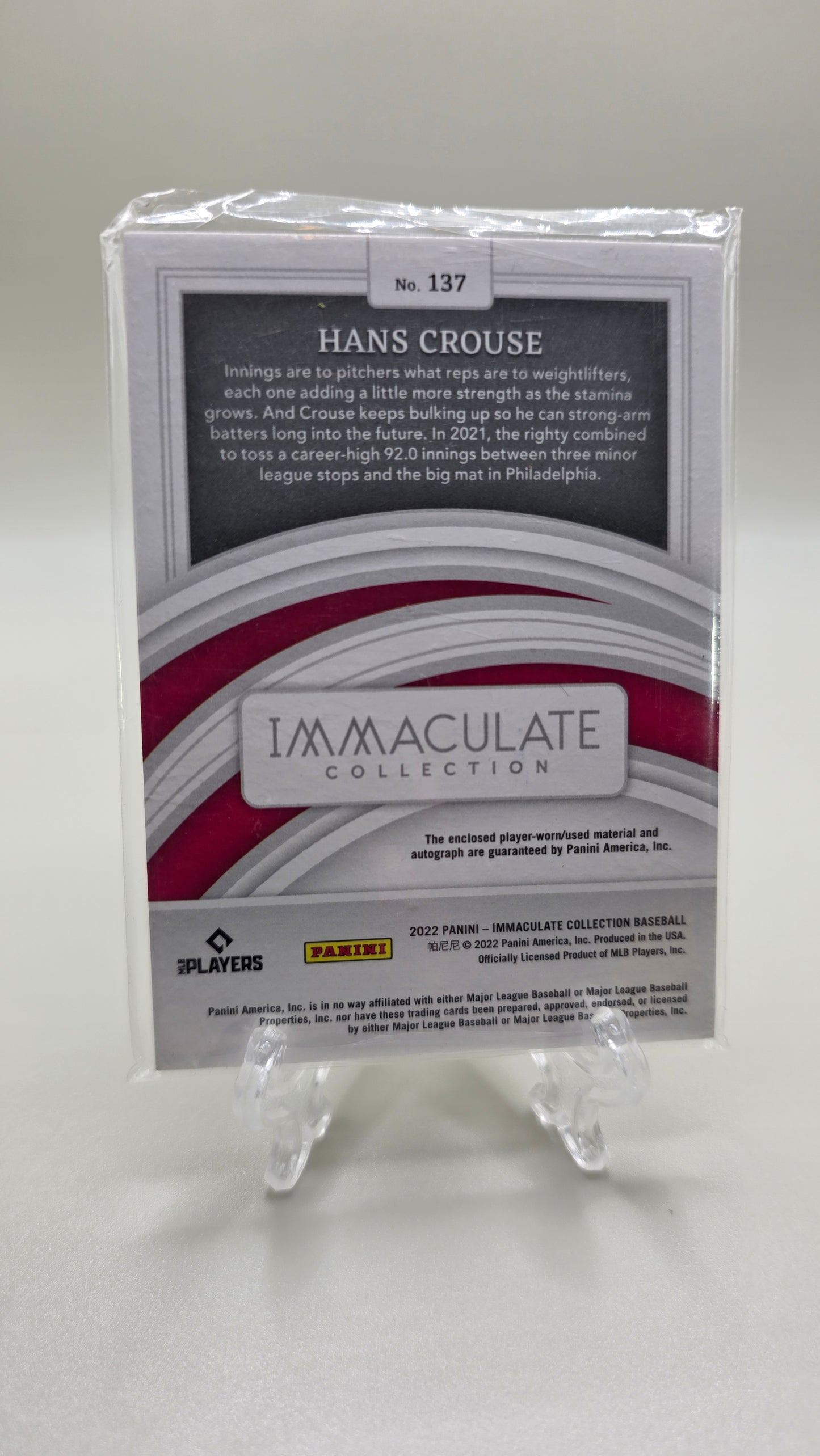 2022 Immaculate Hans Crouse Rookie Patch Auto # /51 Card #137