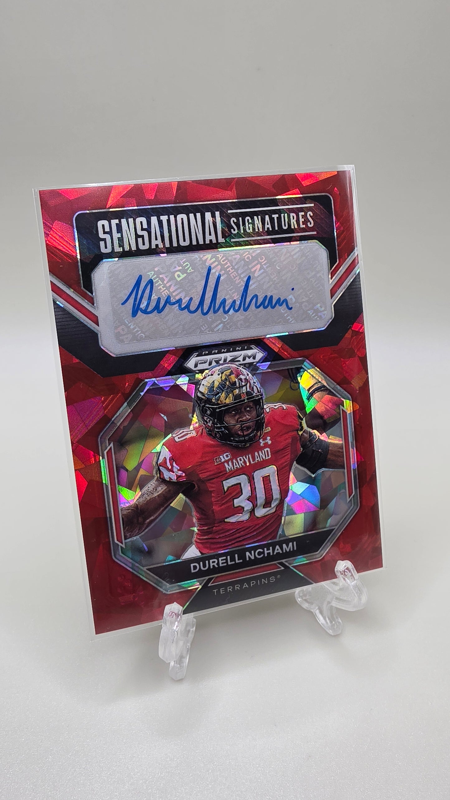 2023 Panini Prizm Draft Picks Sensational Signatures Durell Nchami Red Ice Auto Card #SS-DUN