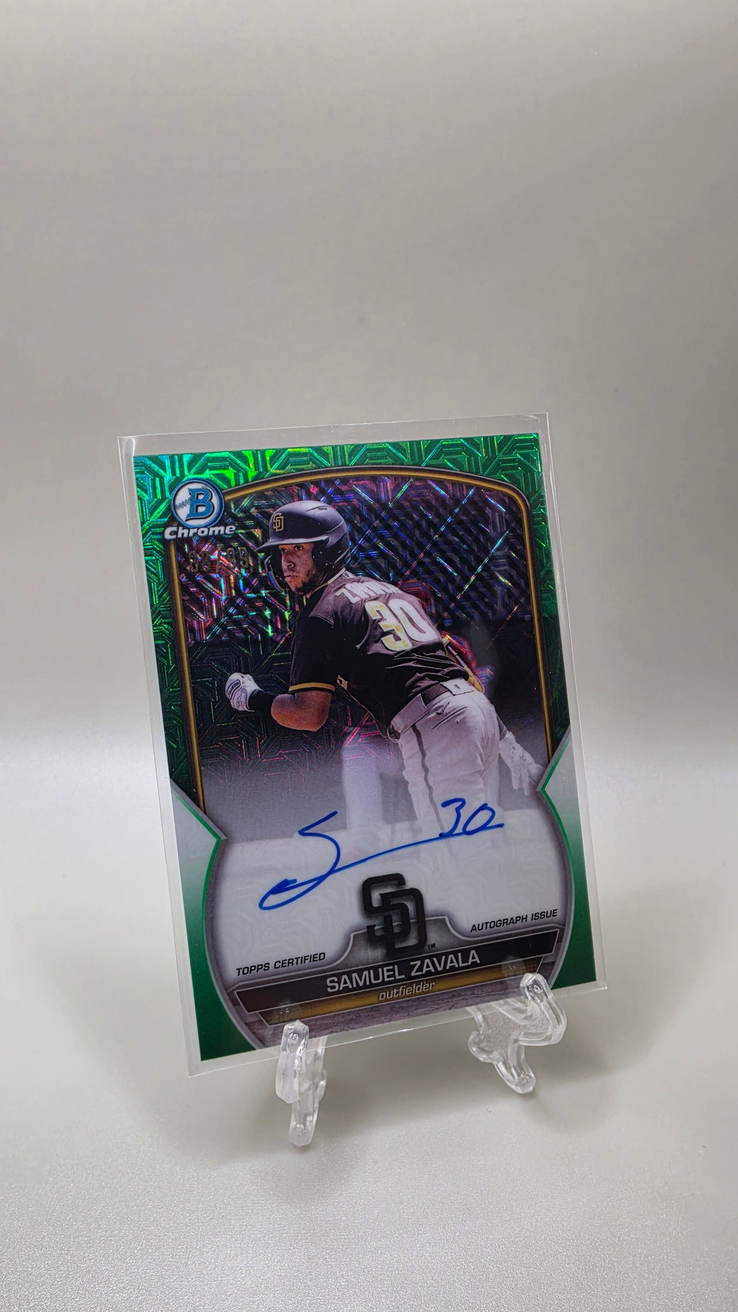 2023 Topps Bowman Chrome Samuel Zavala Green Prizm Auto #/99 Card # BCMA-SZ