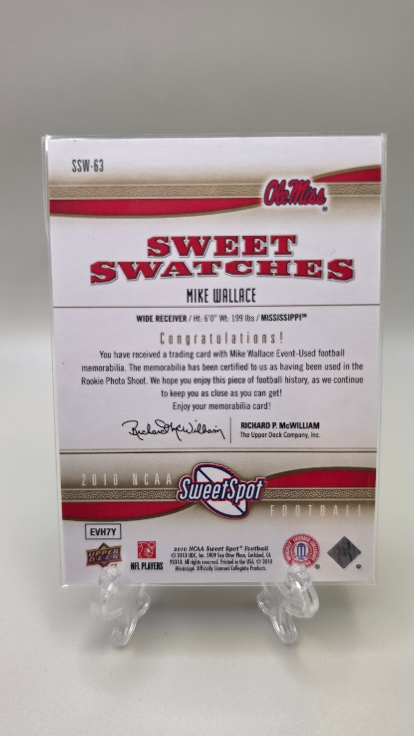 2010 Upper Deck Mike Wallace Sweetspot Sweet Swatches #SSW-63