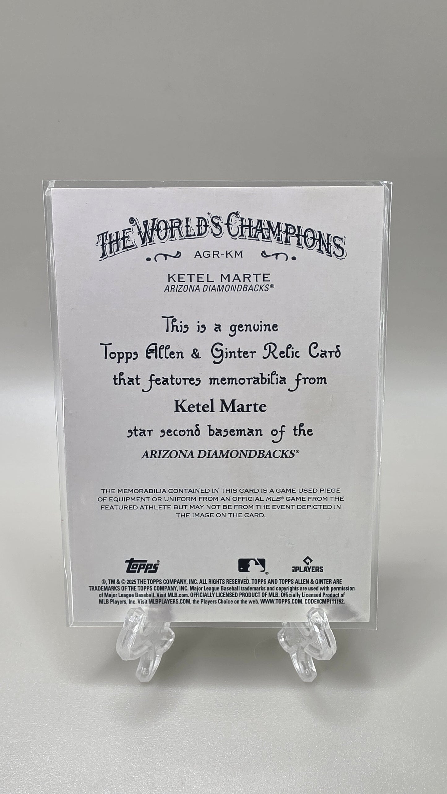 2025 Topps Allen & Ginter Ketel Marte Relic Card #AGR-KM