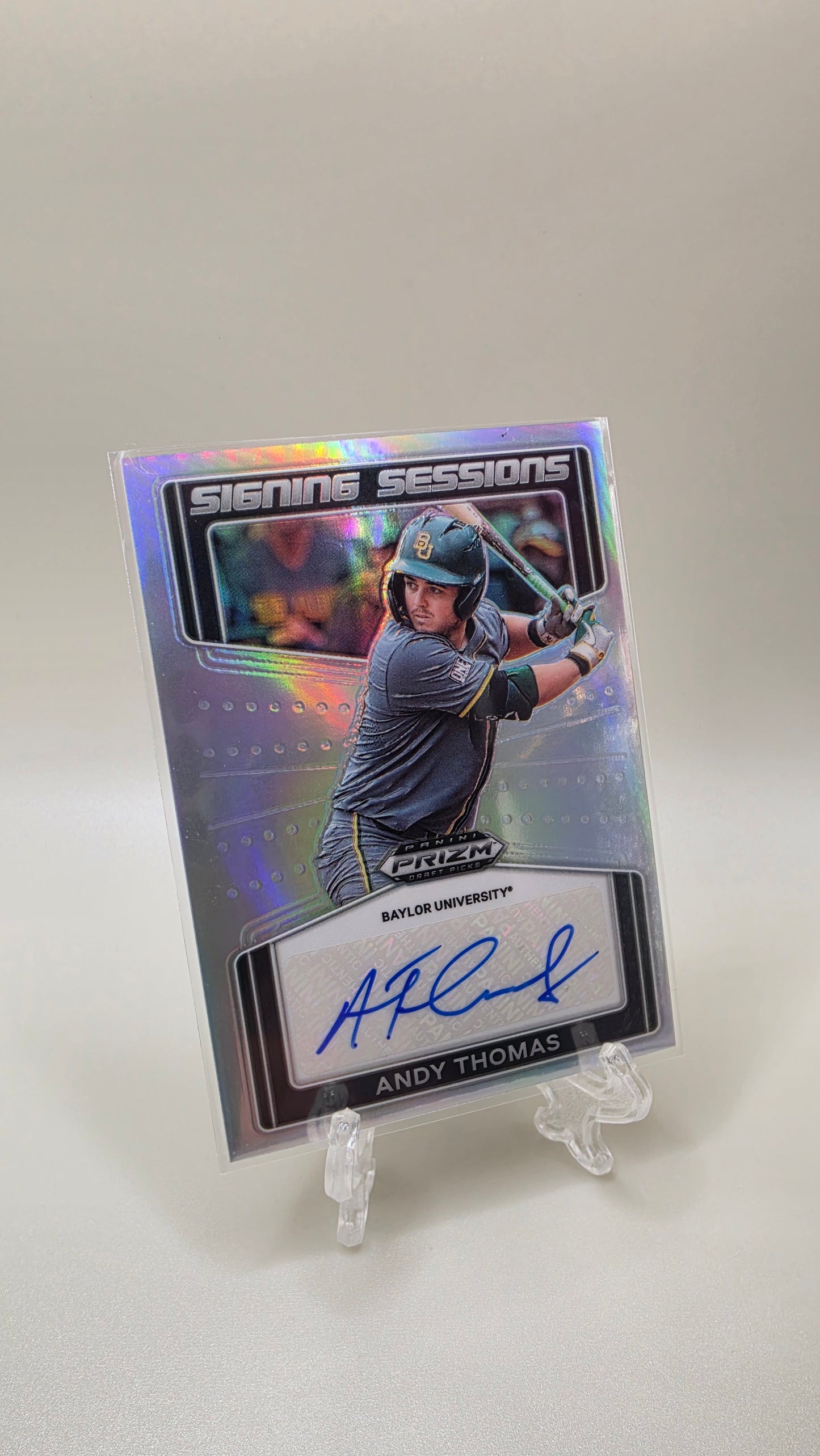 2022 Panini Prizm Signing Sessions Andy Thomas Silver Prizm Auto Card # SS-AT