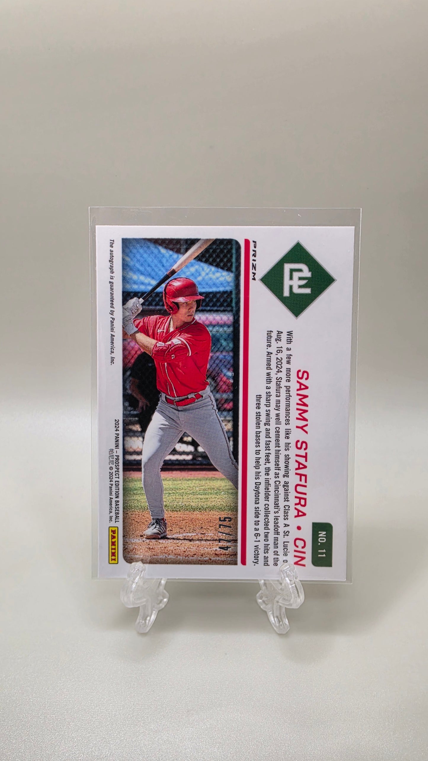 2024 Panini Prospect Edition Sammy Stafura Blue Prizm Auto #/75 Card # 11