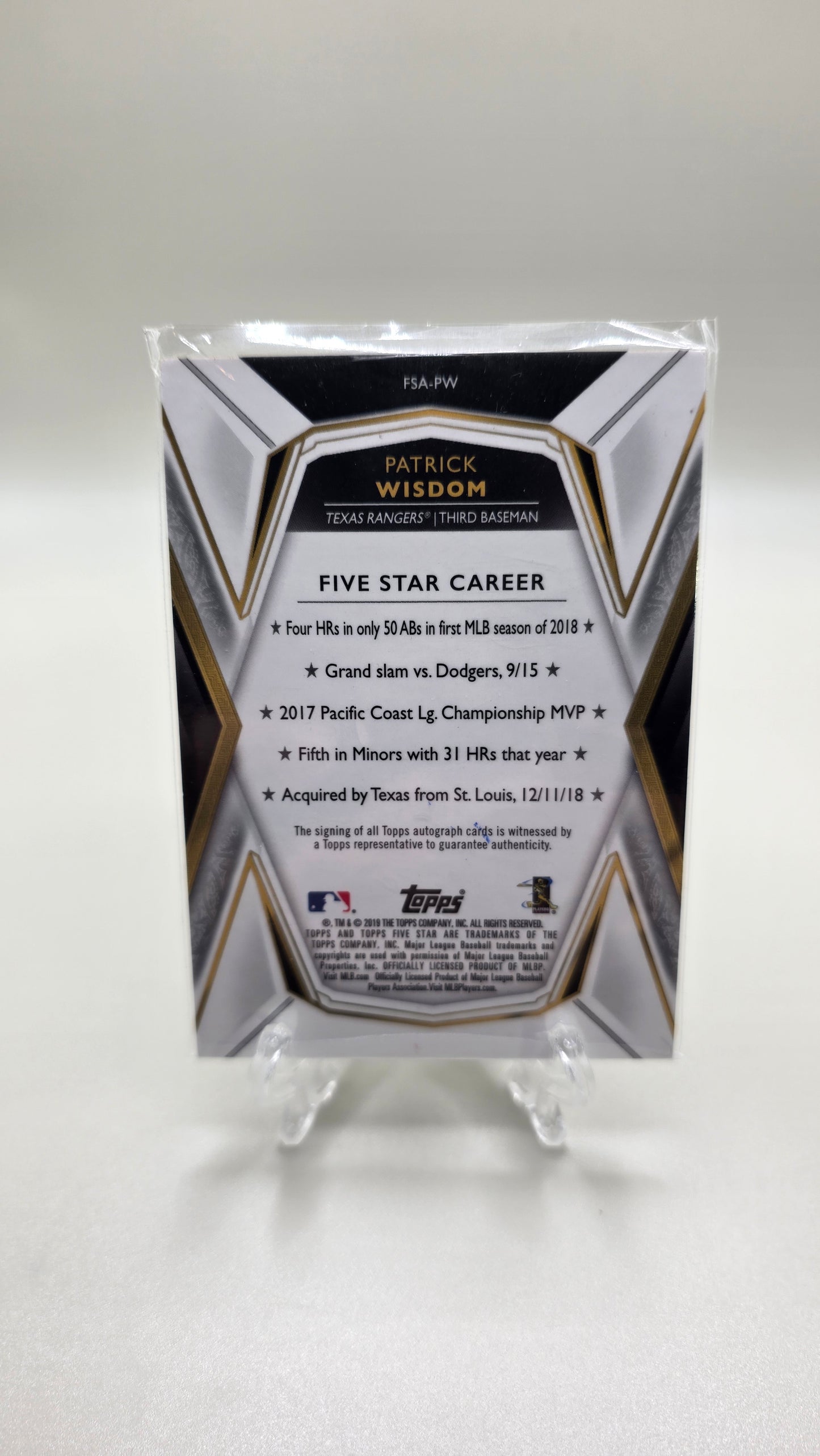 2019 Topps Five Star Patrick Wisdom Auto Rookie Card #FSA-PW