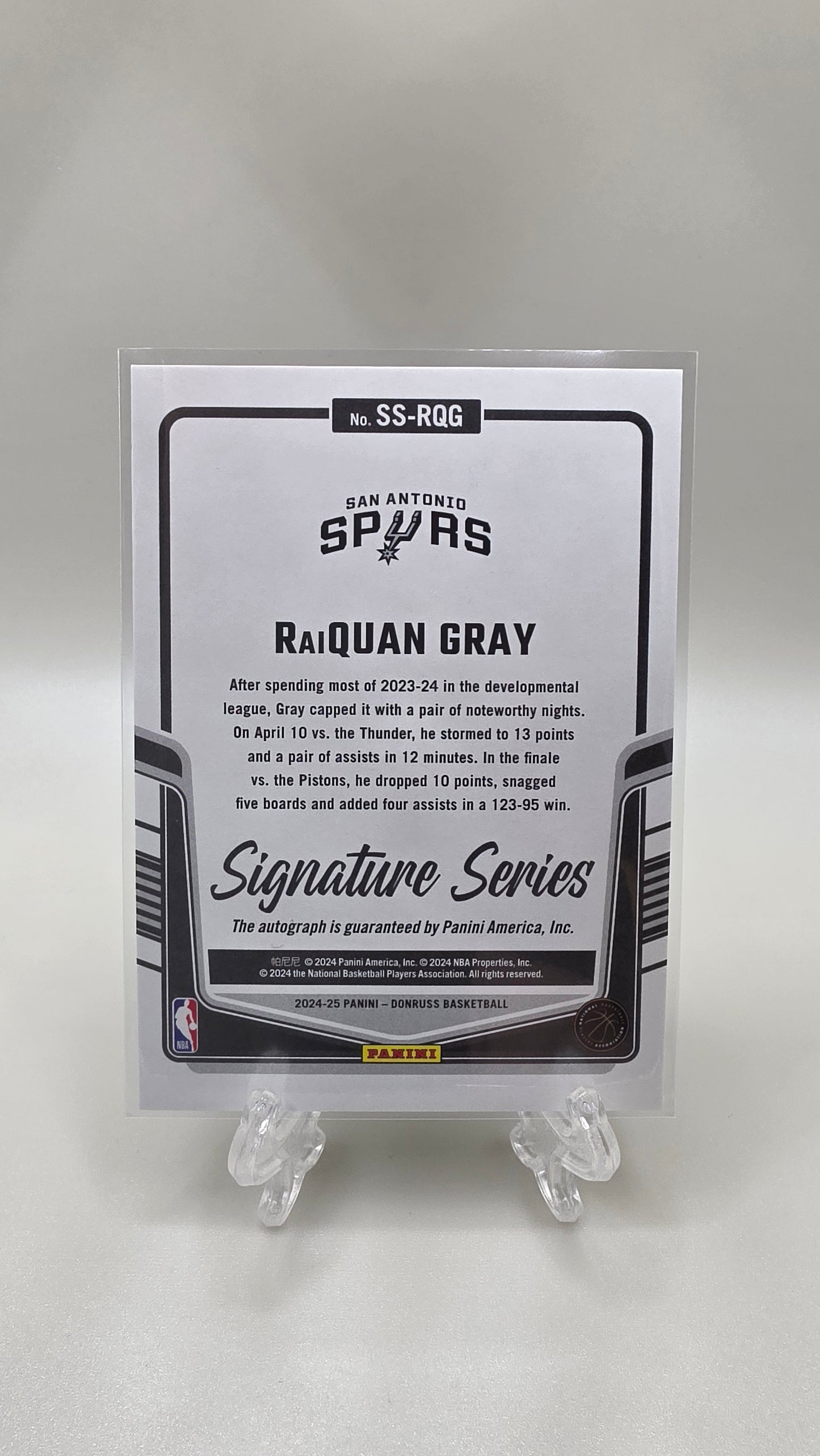 2024-25 Panini Donruss Signature Series Raiquan Gray Auto Card # SS-RQG