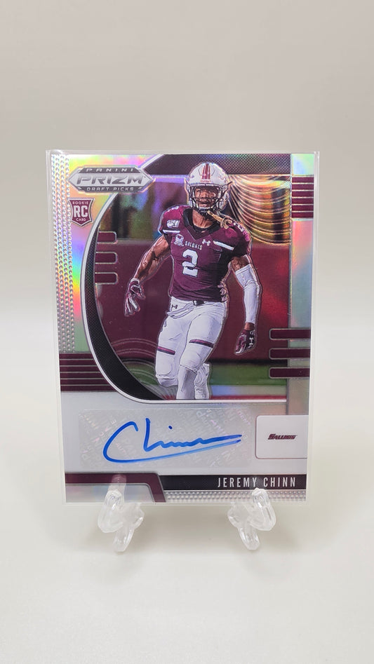 2020 Panini Prizm Draft Picks Jeremy Chinn Silver Prizm Auto Card #264