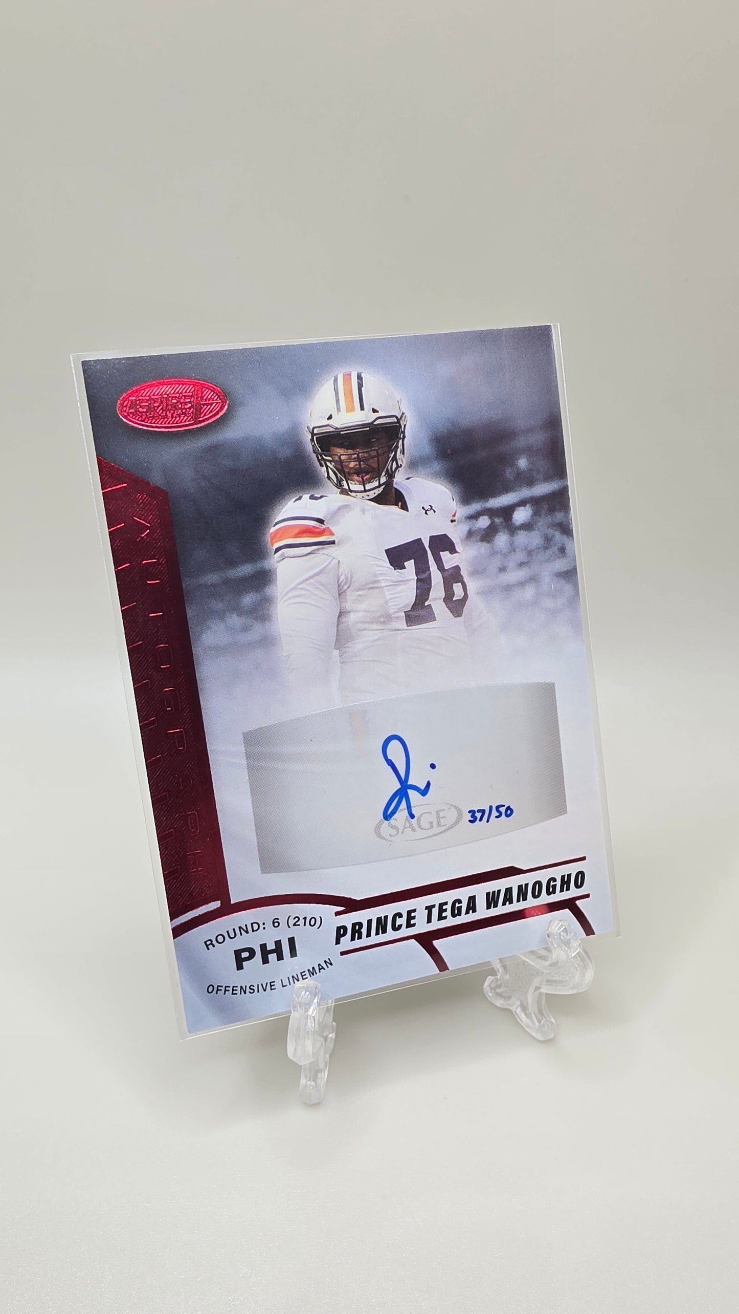 2019 Sage Aspire Prince Tega Wanogho Red Auto #/50 Card # ASP-69