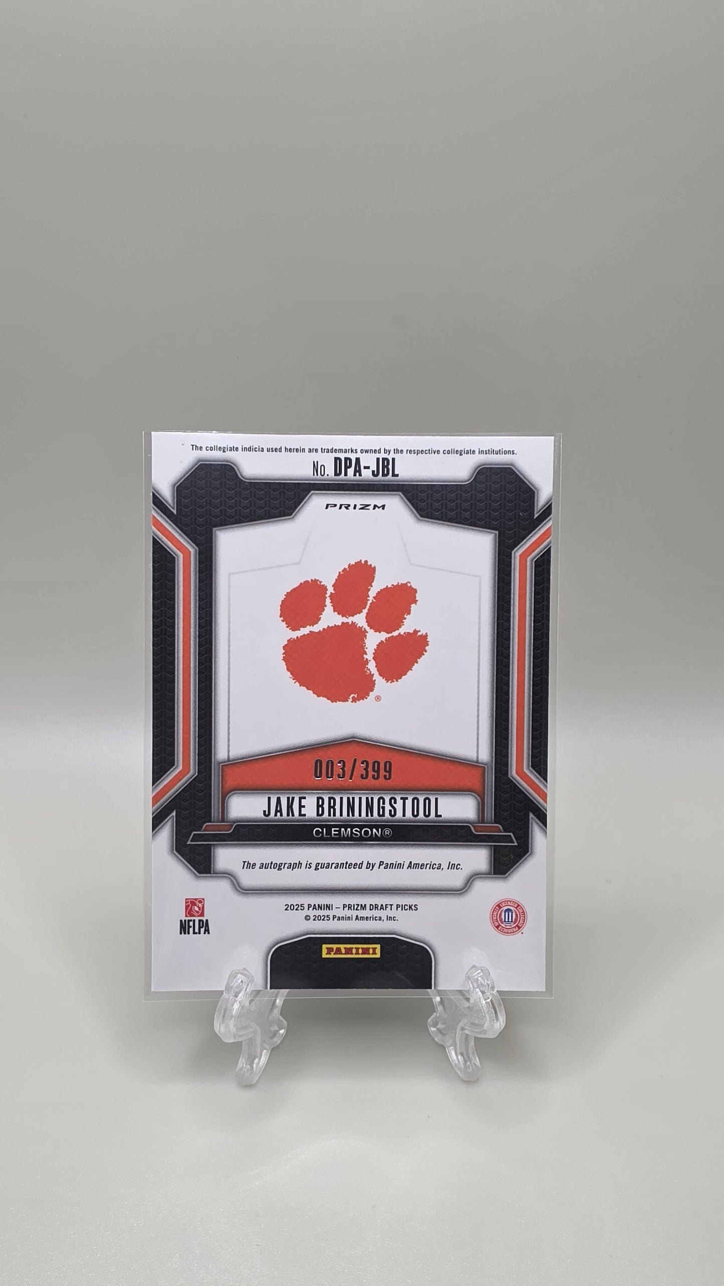 2025 Panini Prizm Draft Picks Autographs Jake Briningstool Red #/399 Card #DPA-JBL