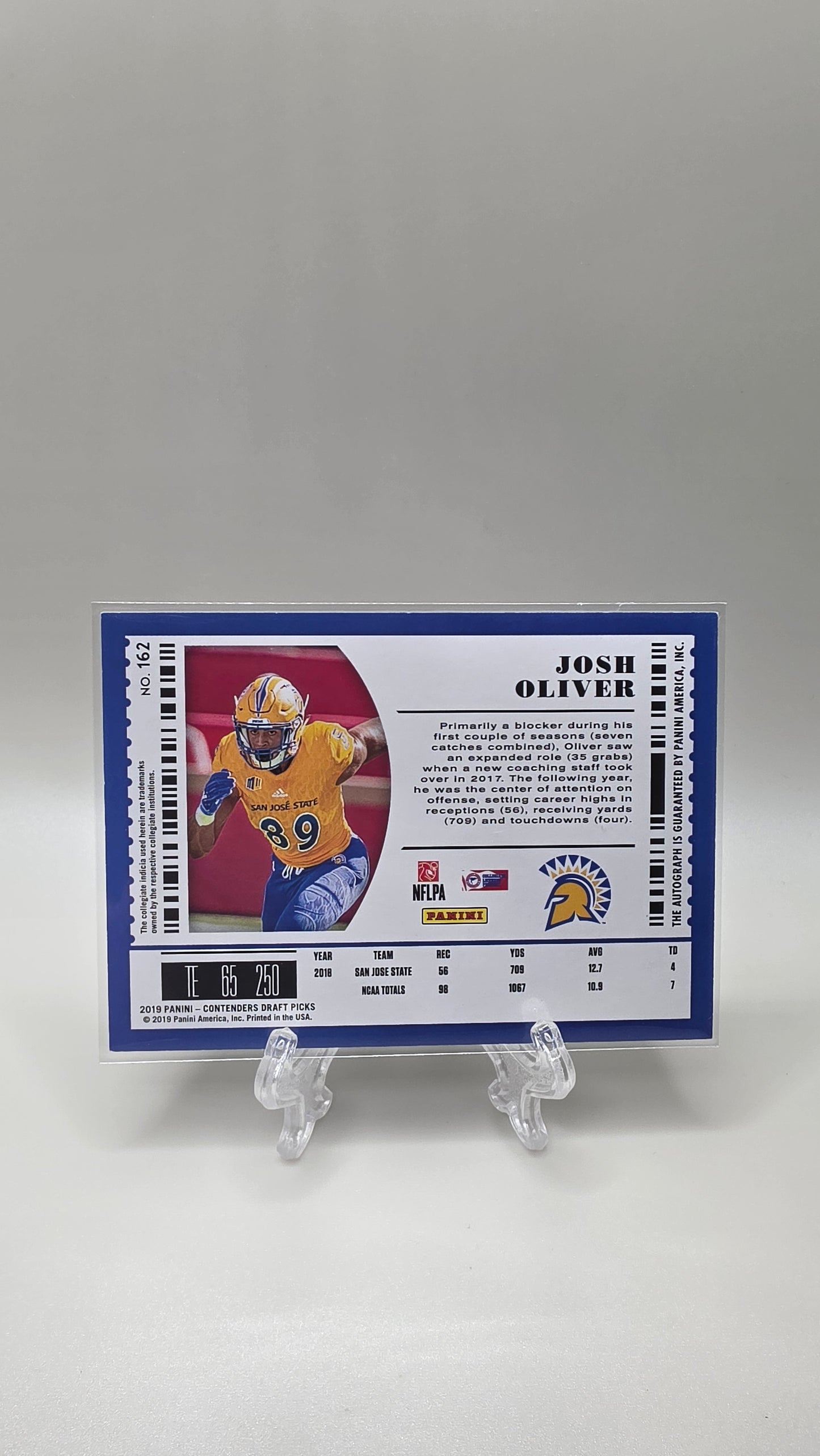 2019 Panini Contenders Draft Picks Josh Oliver Purple Auto #/99 Card #162
