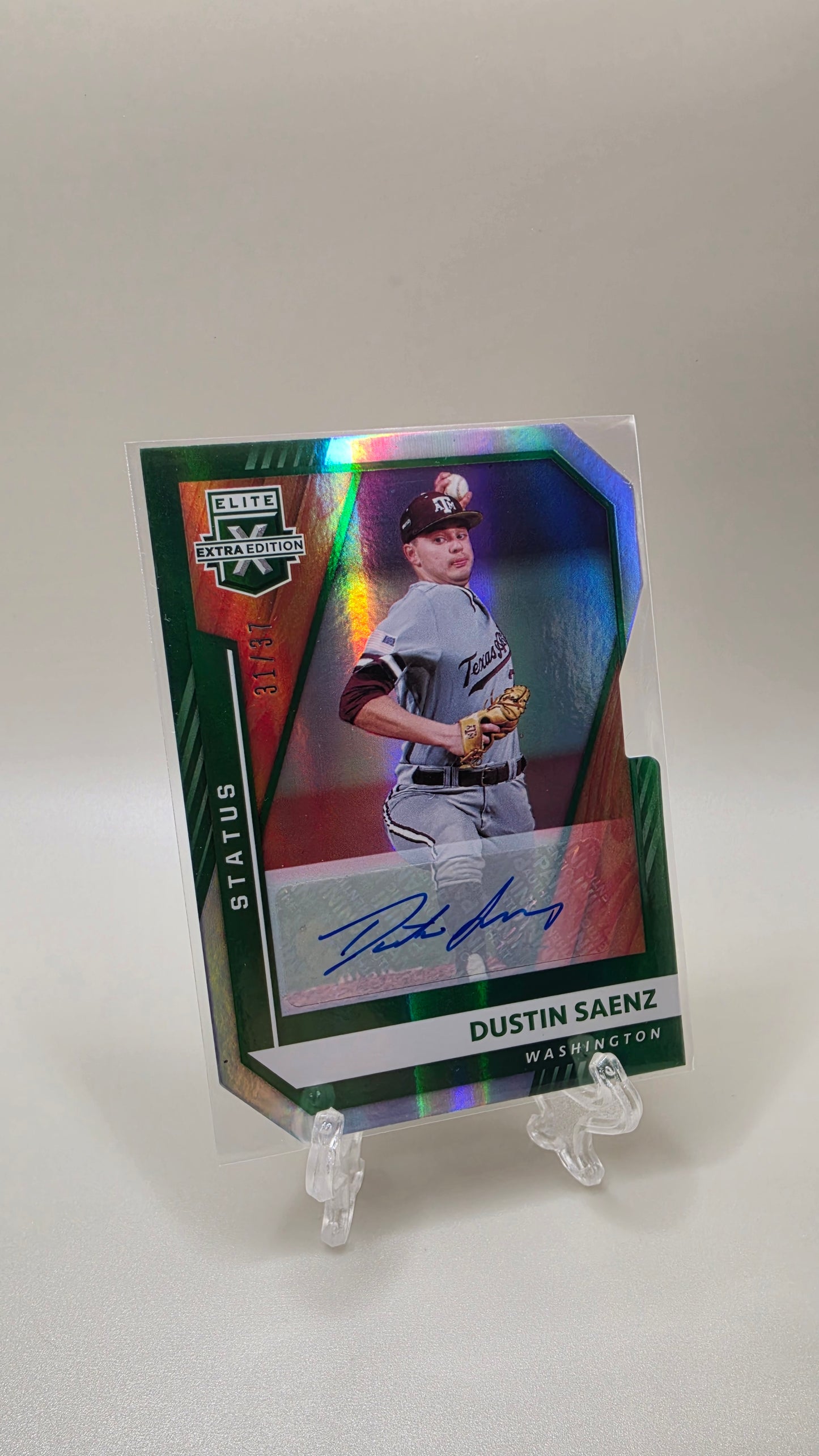 2021 Panini Elite Baseball Status Dustin Saenz Green Die Cut #/37 Auto Card # 112