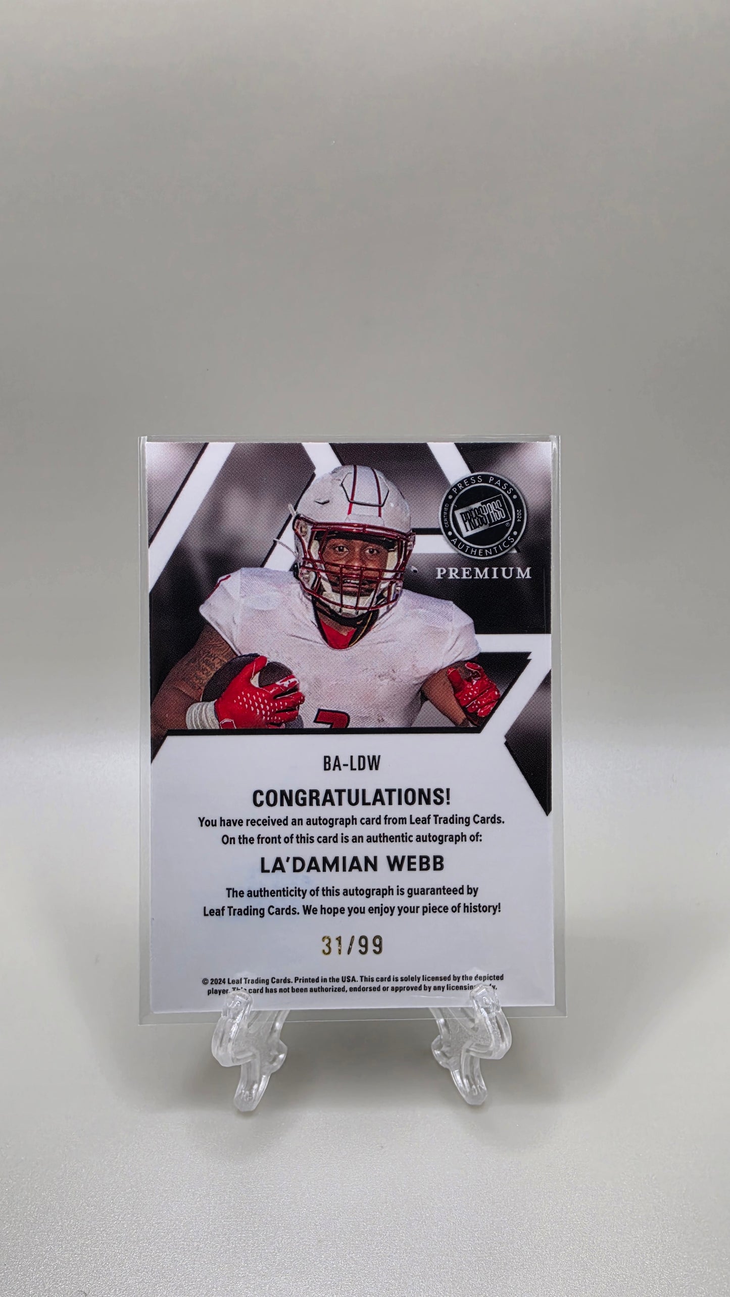 2024 Leaf Press Pass La'Damian Webb Rookie Auto /99 #BA-LDW
