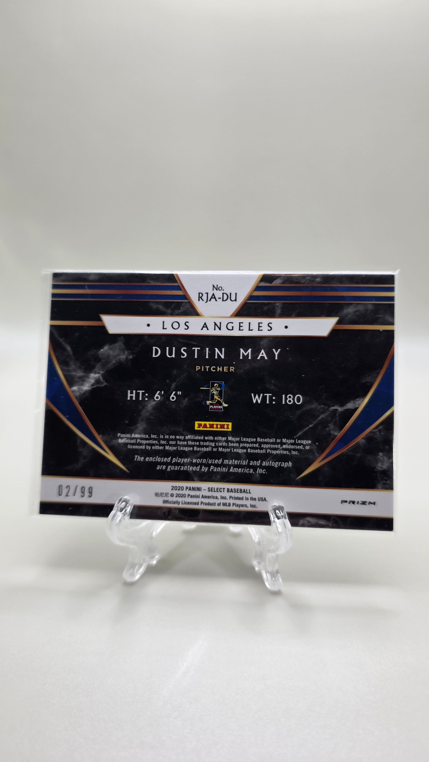 2020 Select Dustin May Silver Holo Rookie Patch Auto #/99 Card #RJA-DU
