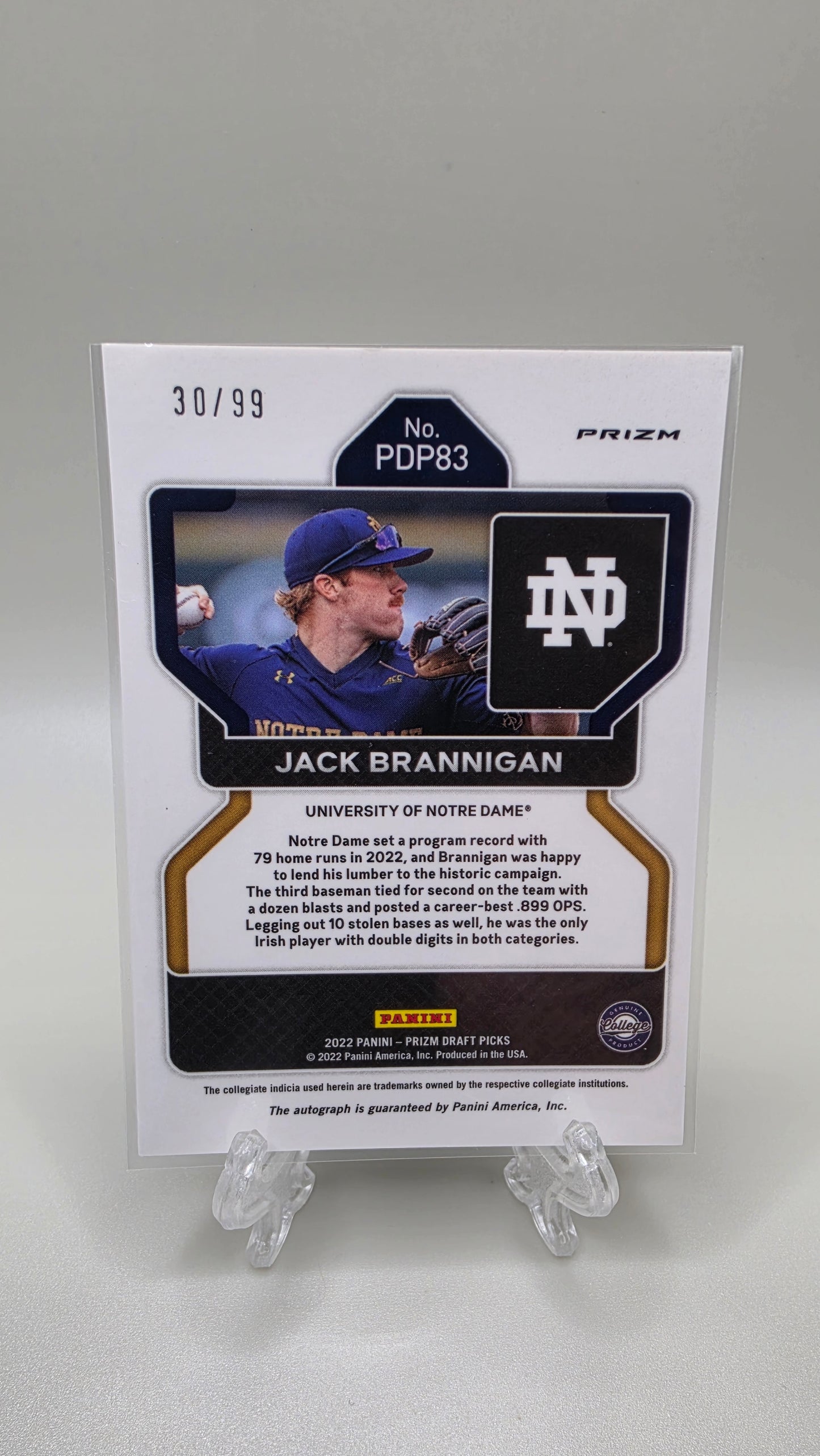 2022 Panini Prizm Draft Picks Jack Brannigan Blue Prizm #/99 Auto Card # PDP83