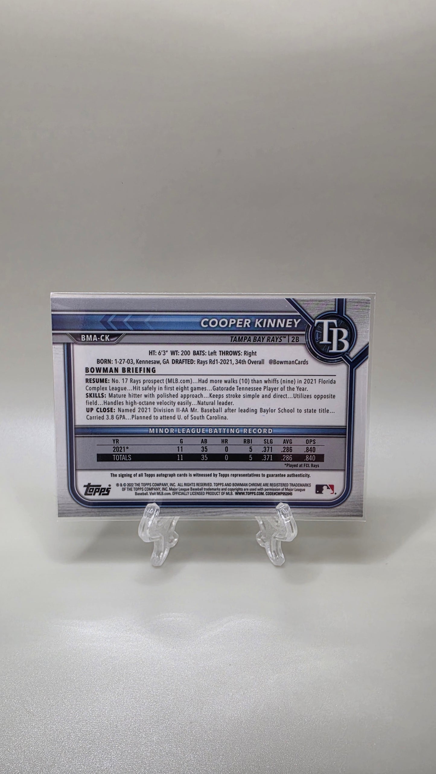 2022 Topps Bowman Chrome Cooper Kinney Auto Card # BMA-CK
