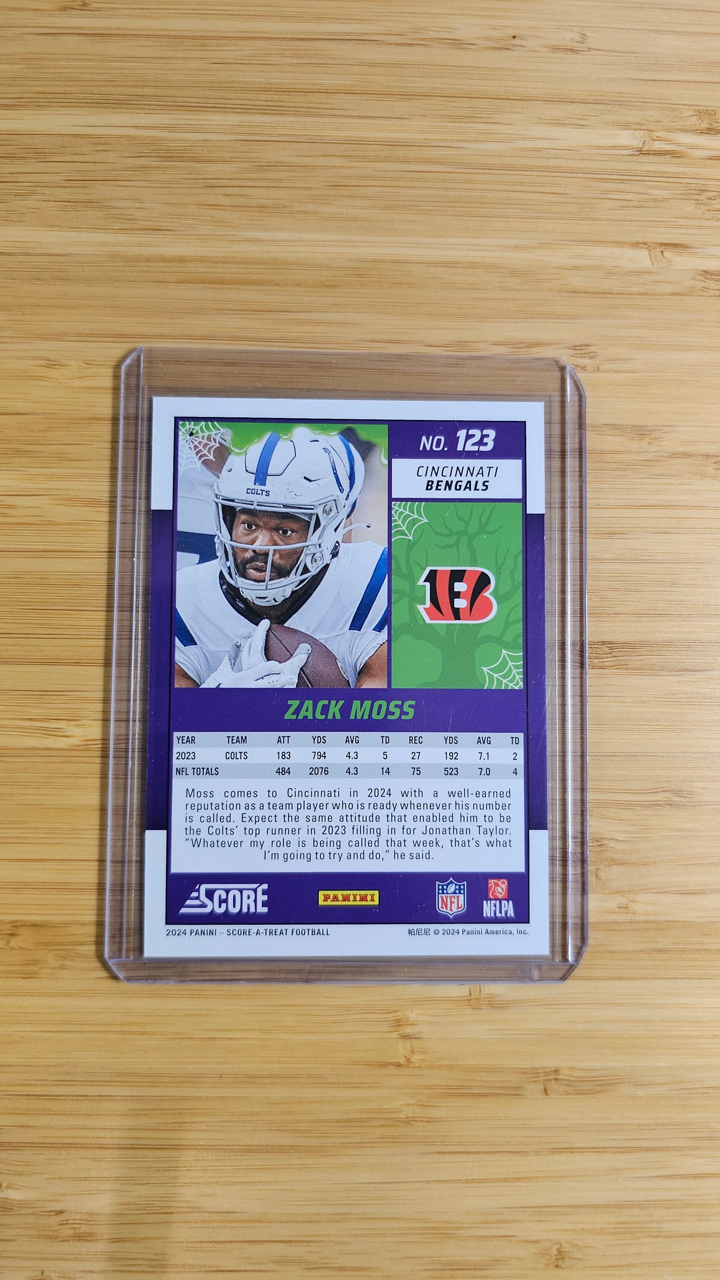 2024 Panini Score-A-Treat Zack Moss Trick or Treat /99 Card #123