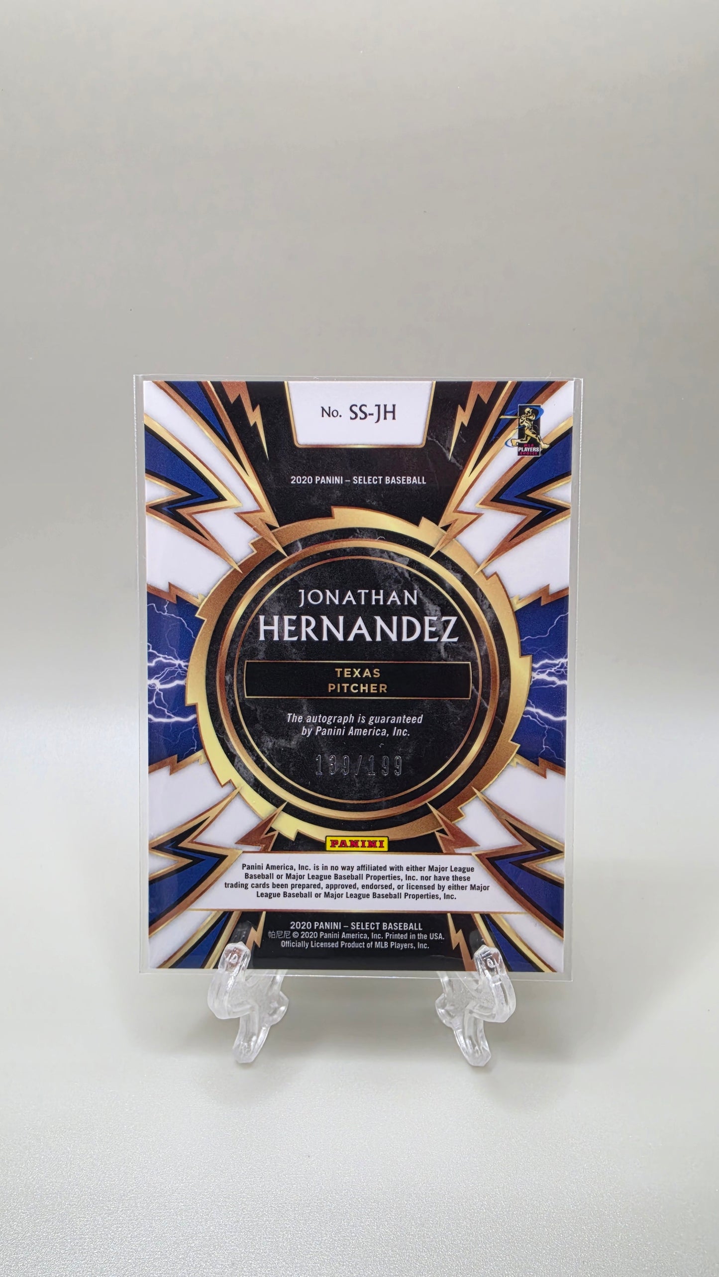 2020 Panini Select Jonathan Hernandez Rookie Auto #/199 Card #SS-JH