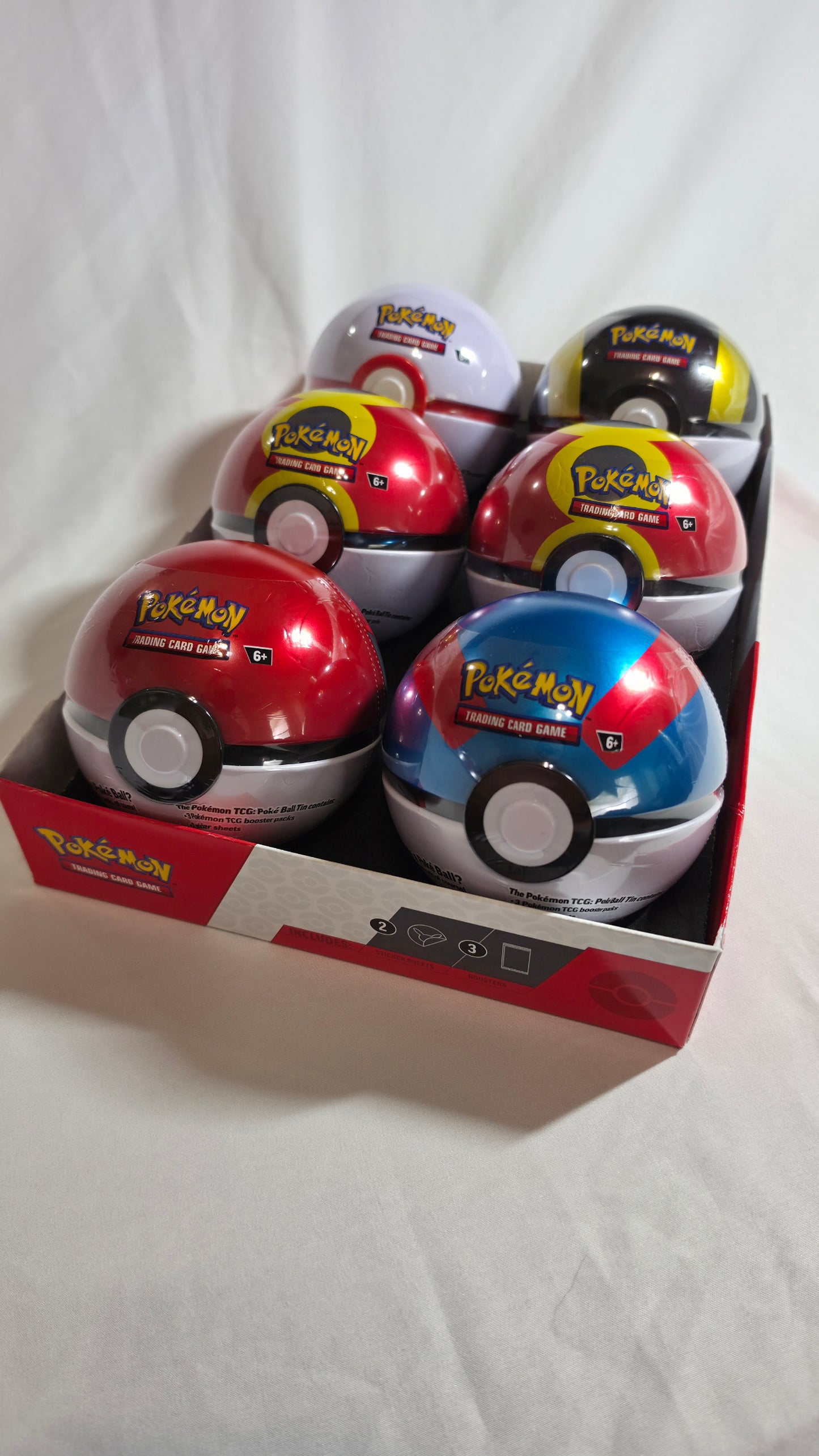 Pokemon TCG Poke Ball Tins x 6 L25 Set Factory Sealed New with Display