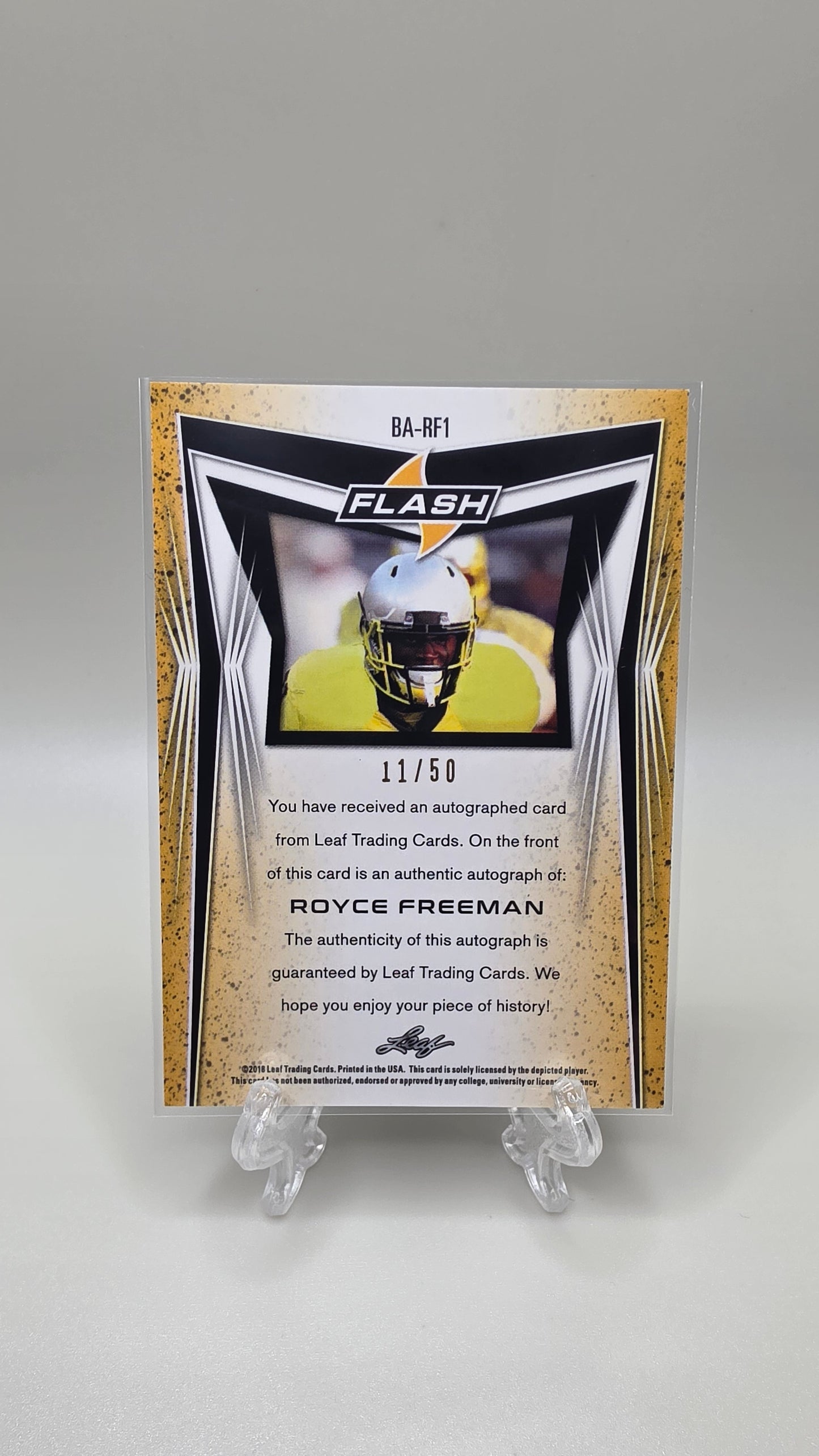 2018 Leaf Flash Royce Freeman Blue Disco Auto #/50 Card # BA-RF1