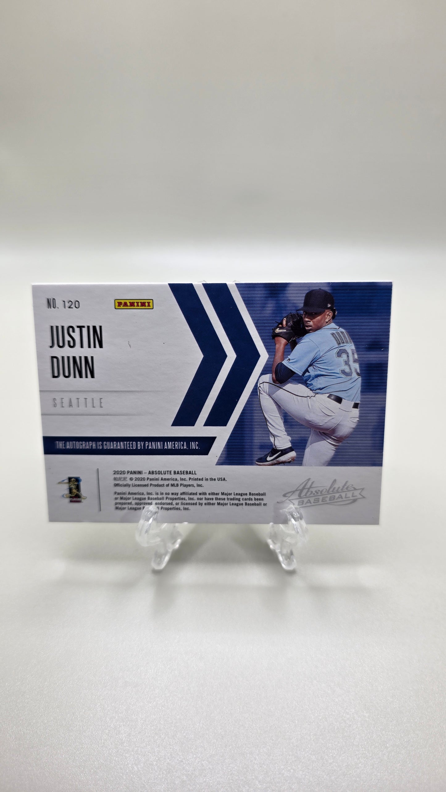 2020 Absolute Baseball Justin Dunn Rookie Patch Auto Gold #/25 Card #120