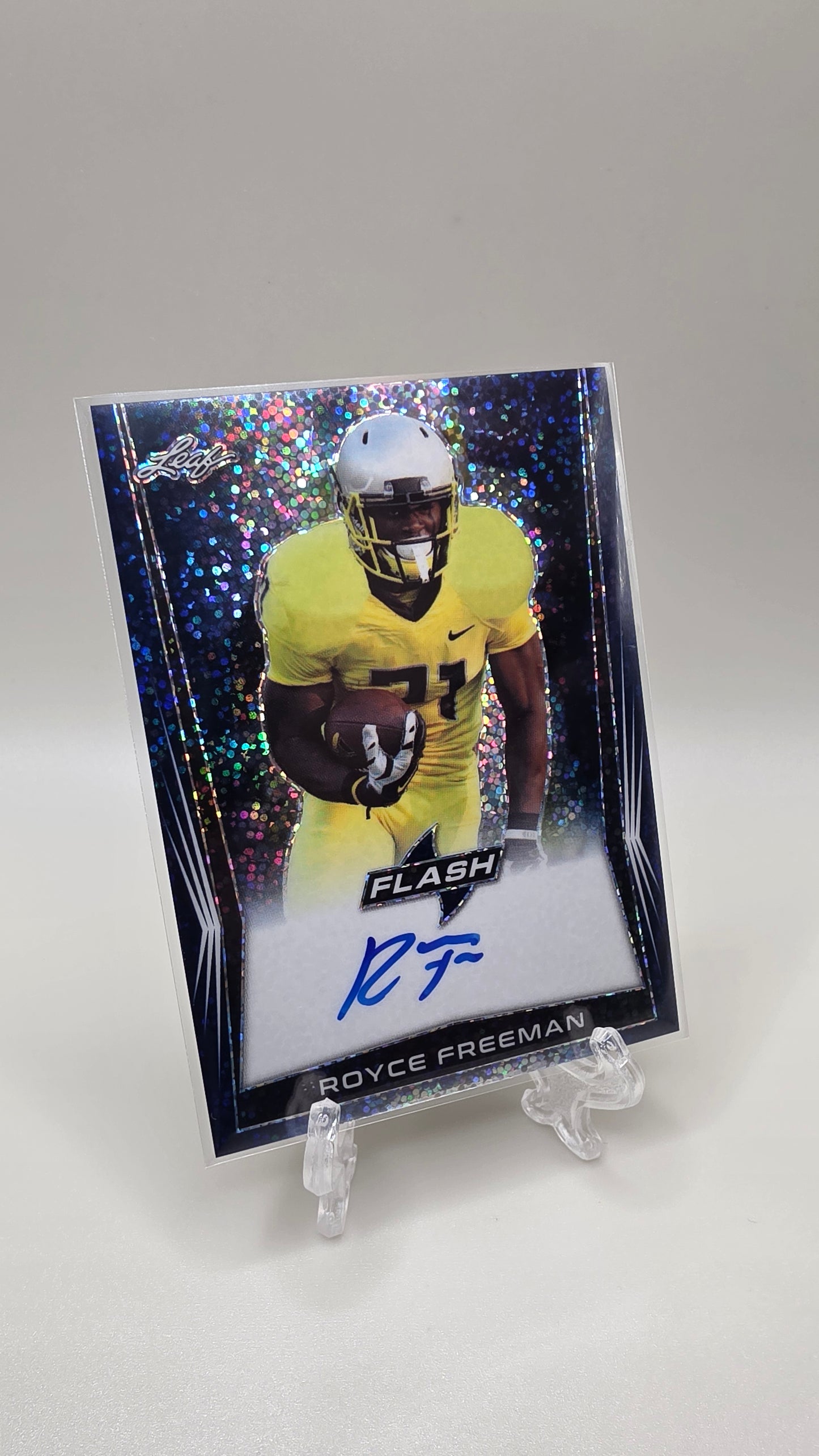 2018 Leaf Flash Royce Freeman Blue Disco Auto #/50 Card # BA-RF1