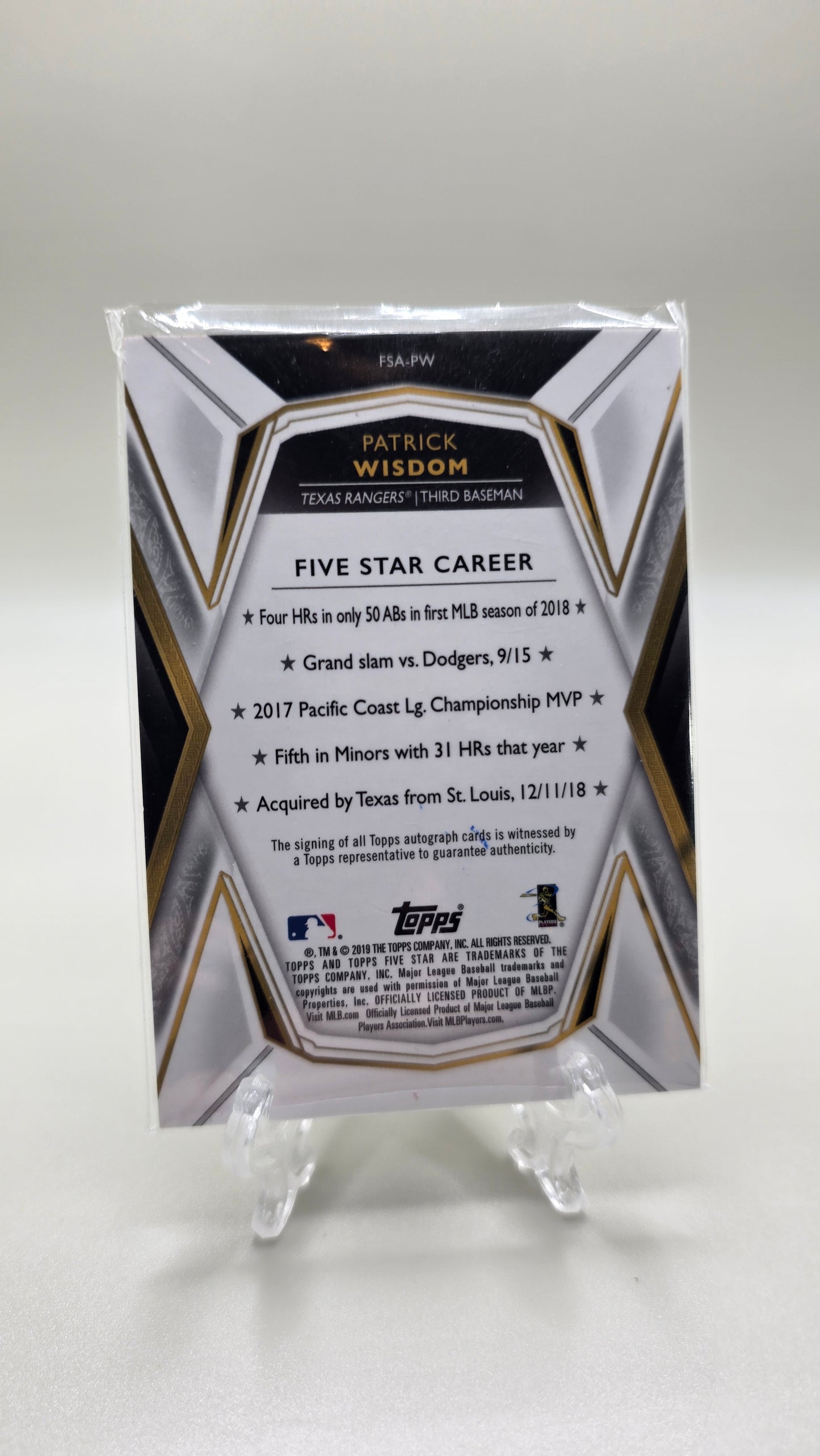 2019 Topps Five Star Patrick Wisdom Auto Rookie Card #FSA-PW