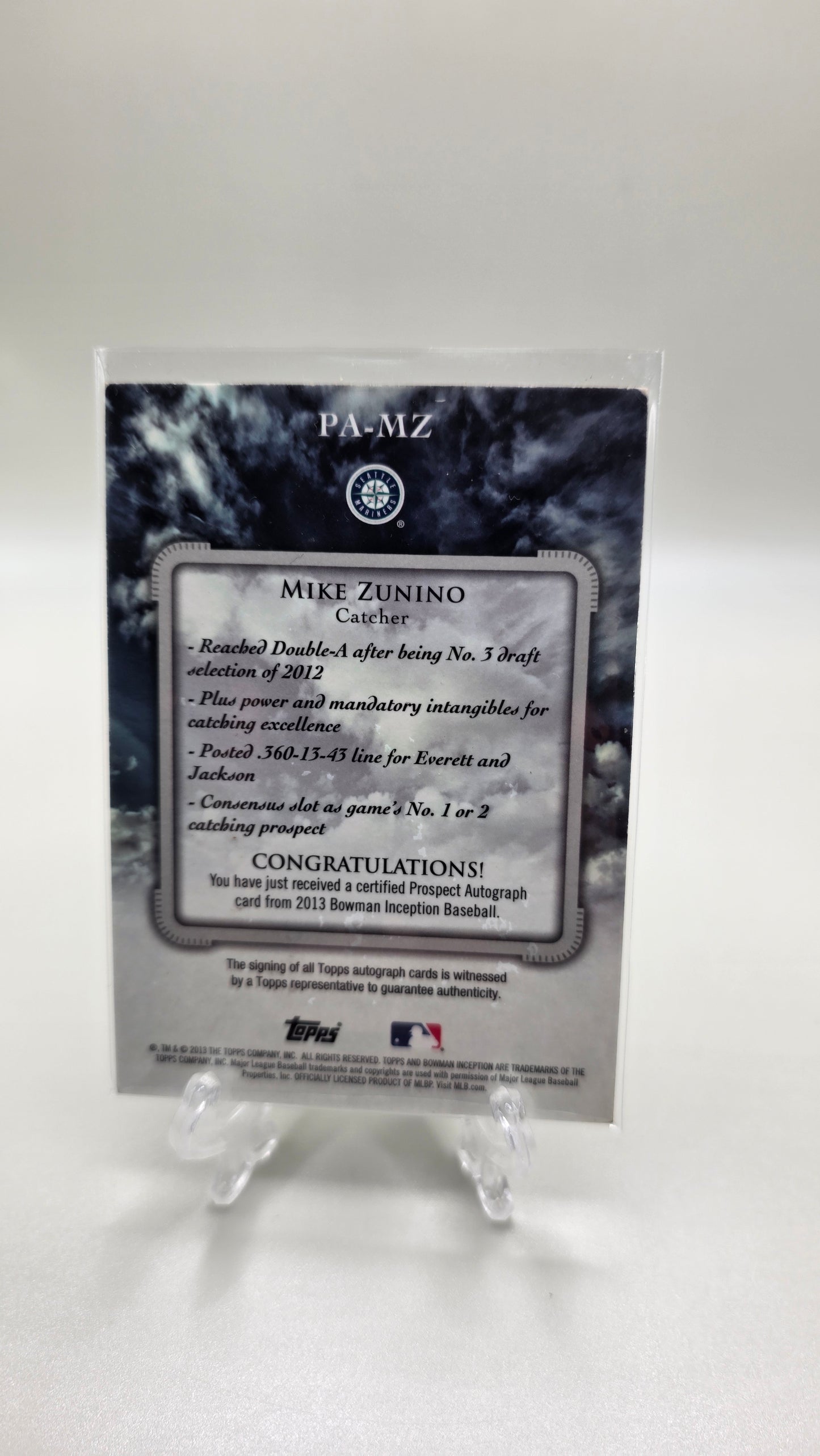 2013 Bowman Inception Mike Zunino Auto Card # PA-MZ