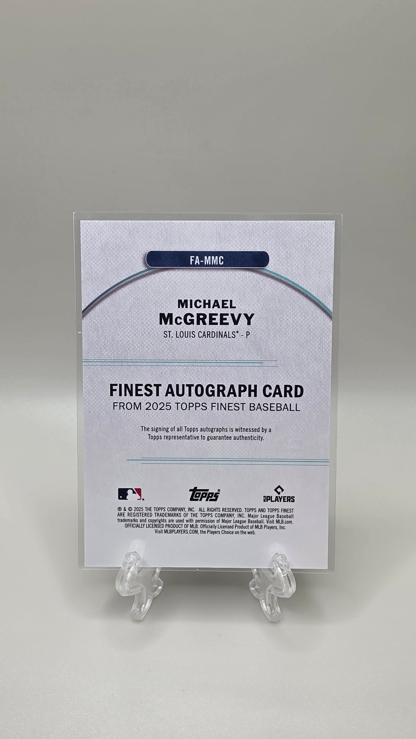 2025 Topps Finest Michael McGreevy Rookie Blue Refractor Auto #/150 Card # FA-MMC